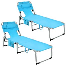 Gymax - Set of 2 Beach Chaise Lounge Chair Folding Reclining Chair w/ Facing Hole - Turquoise