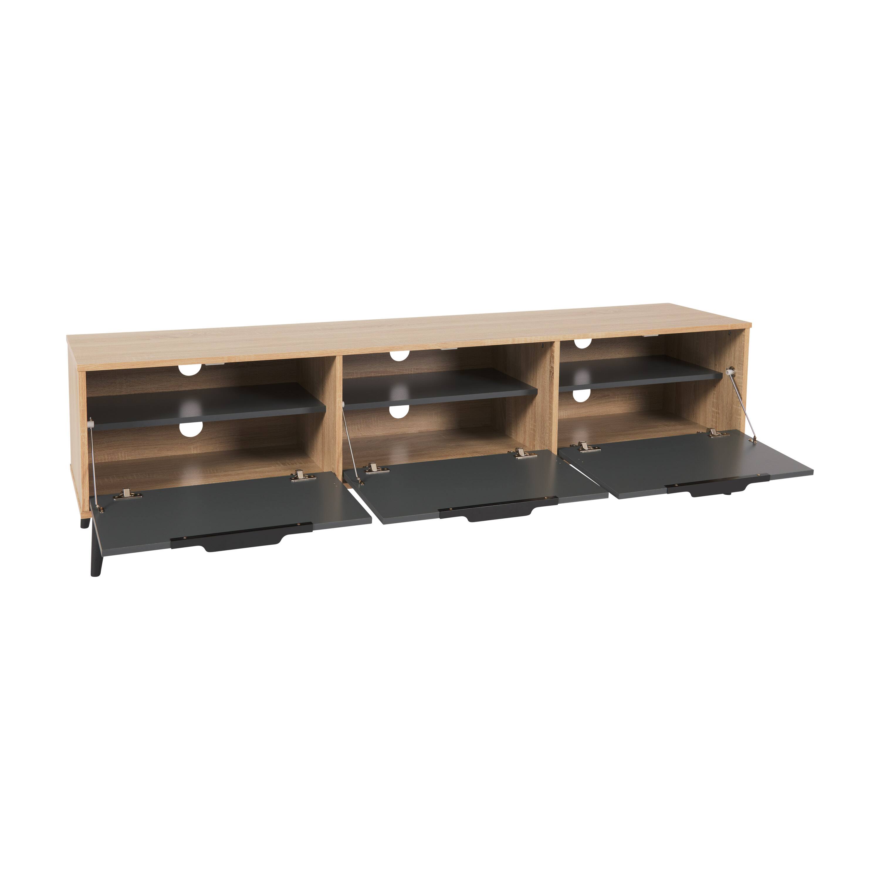Left. CorLiving - Cole Collection TV Stand with Enclosed Cabinets for Most TVs up to 85" - Light Wood.