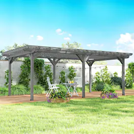 Outsunny - 12' x 20' Outdoor Pergola, Wood Gazebo Grape Trellis with Stable Structure for Climbing Plant Support, Garden - Gray
