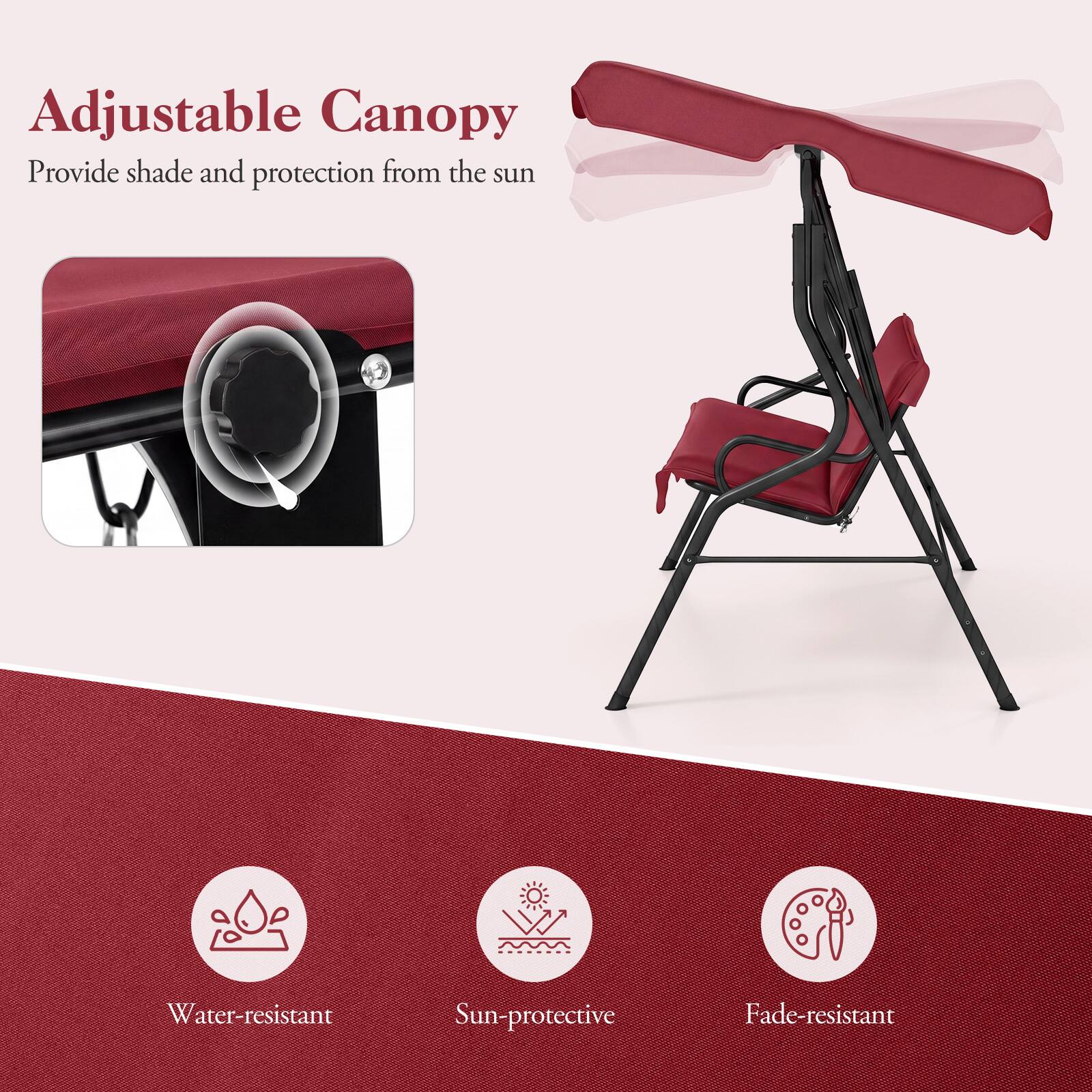 Adjustable Canopy  
Provide shade and protection from the sun  

Water-resistant  
Sun-protective  
Fade-resistant