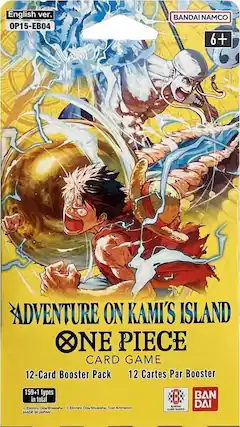 English ver. OP15-EB04
BANDAI NAMCO
6+
ADVENTURE ON KAMI'S ISLAND
ONE PIECE CARD GAME
12-Card Booster Pack
12 Cartes Par Booster
159+1 types in total
Eschiro Oda/Shueisha
Toei Animation
MADE IN JAPAN
BANDAI CARD GAMES