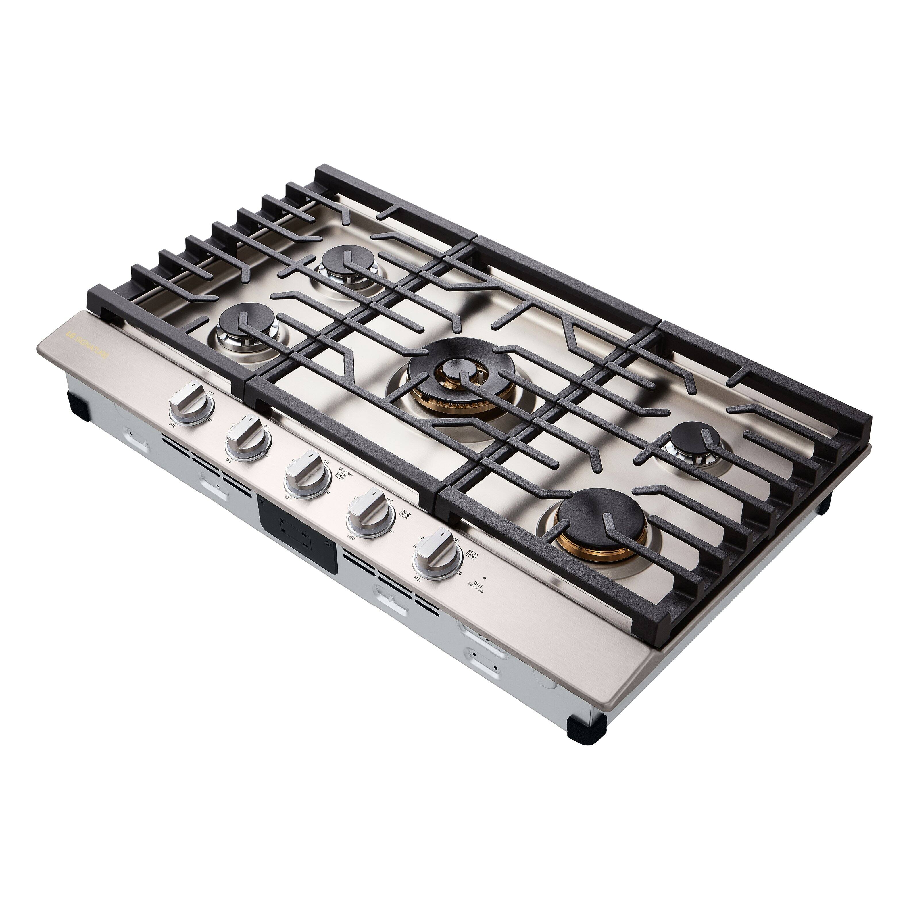 Alt View 9. LG - SIGNATURE 36" Built-In Smart Gas Cooktop with 5 Burners, 24K BTU UltraHeat Dual Burner and LED Illuminated Knobs - Stainless Steel.