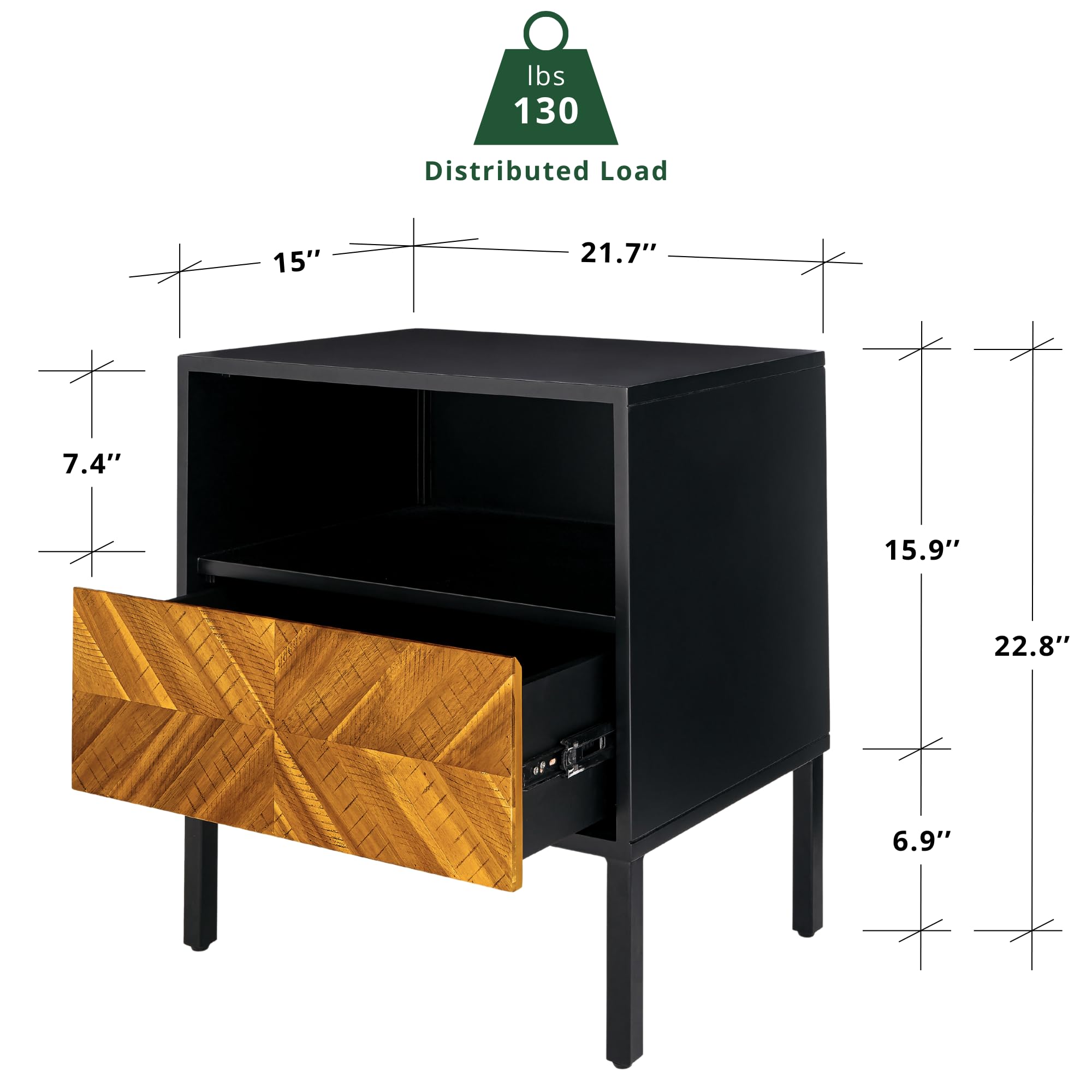 Empire DigiLabs Vivian Solid Wood Nightstand End Table Bedside With ...