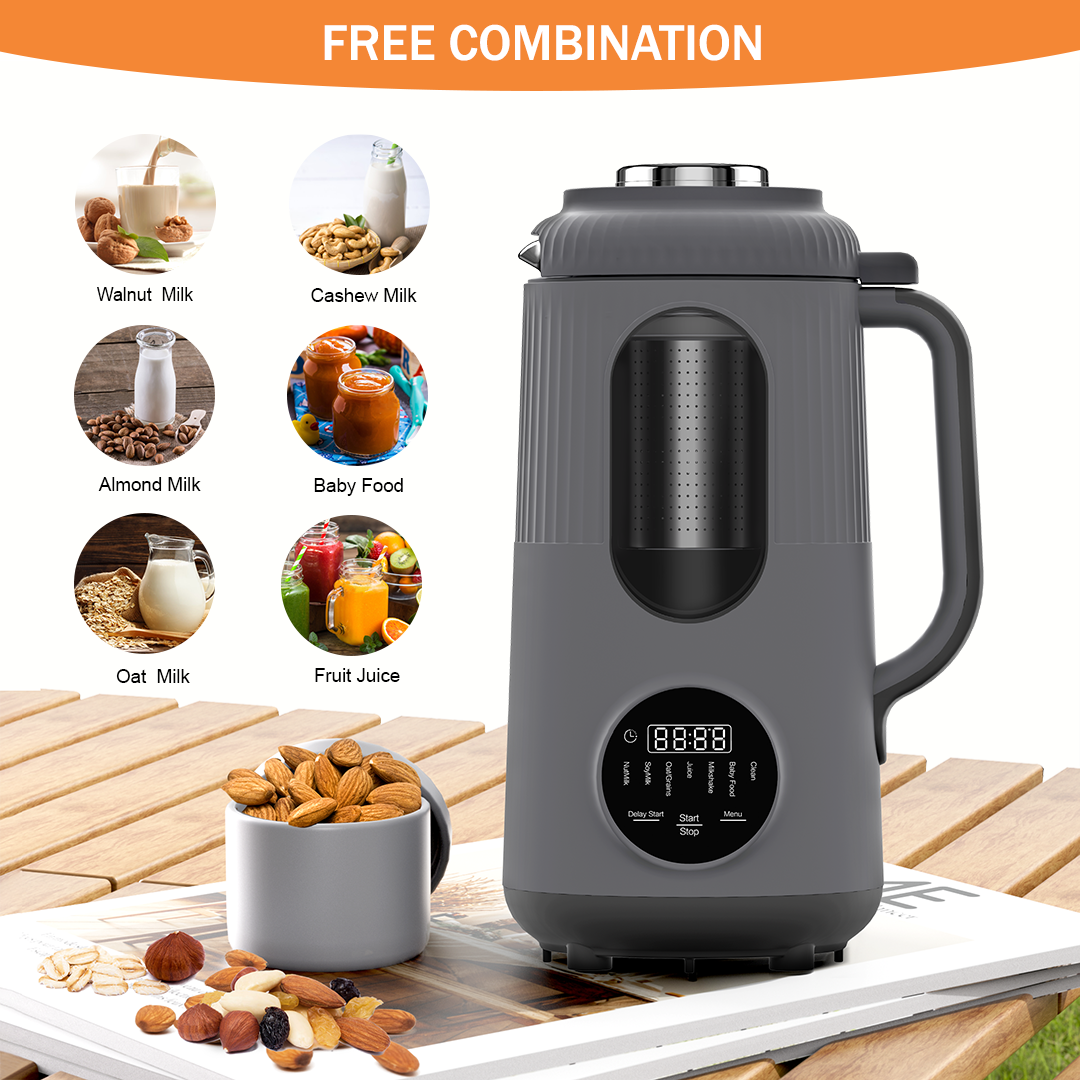 FREE COMBINATION

Walnut Milk  
Cashew Milk  
Almond Milk  
Baby Food  
Oat Milk  
Fruit Juice  

88:88  

NL.A SAM  
ae iturers  
F I Cattrans  
2 ! i CAA  
nor  
Start  
Stop