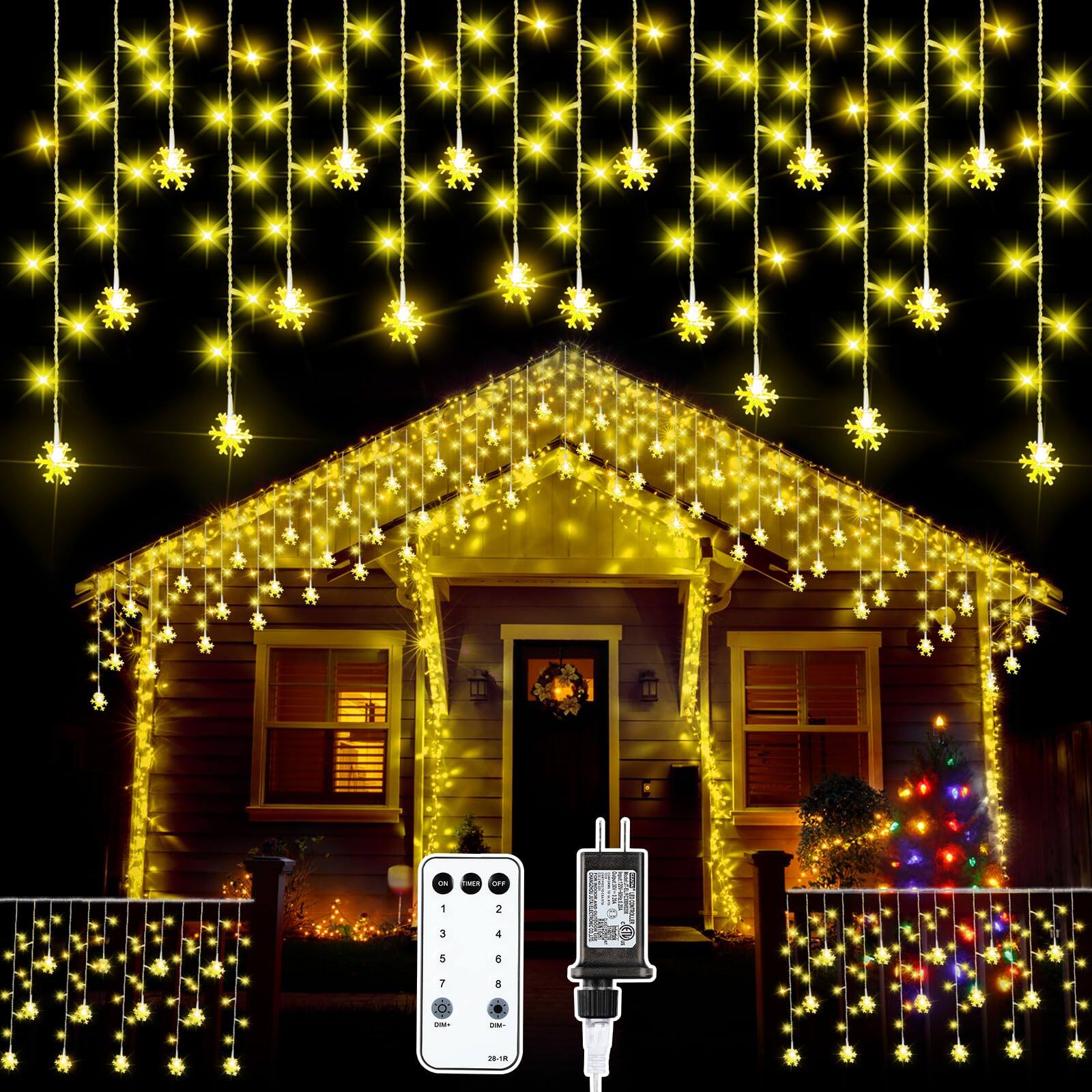 VEGA AUTOMOTIVE Christmas Snowflake Icicle Lights Outdoor With Remote 8 ...