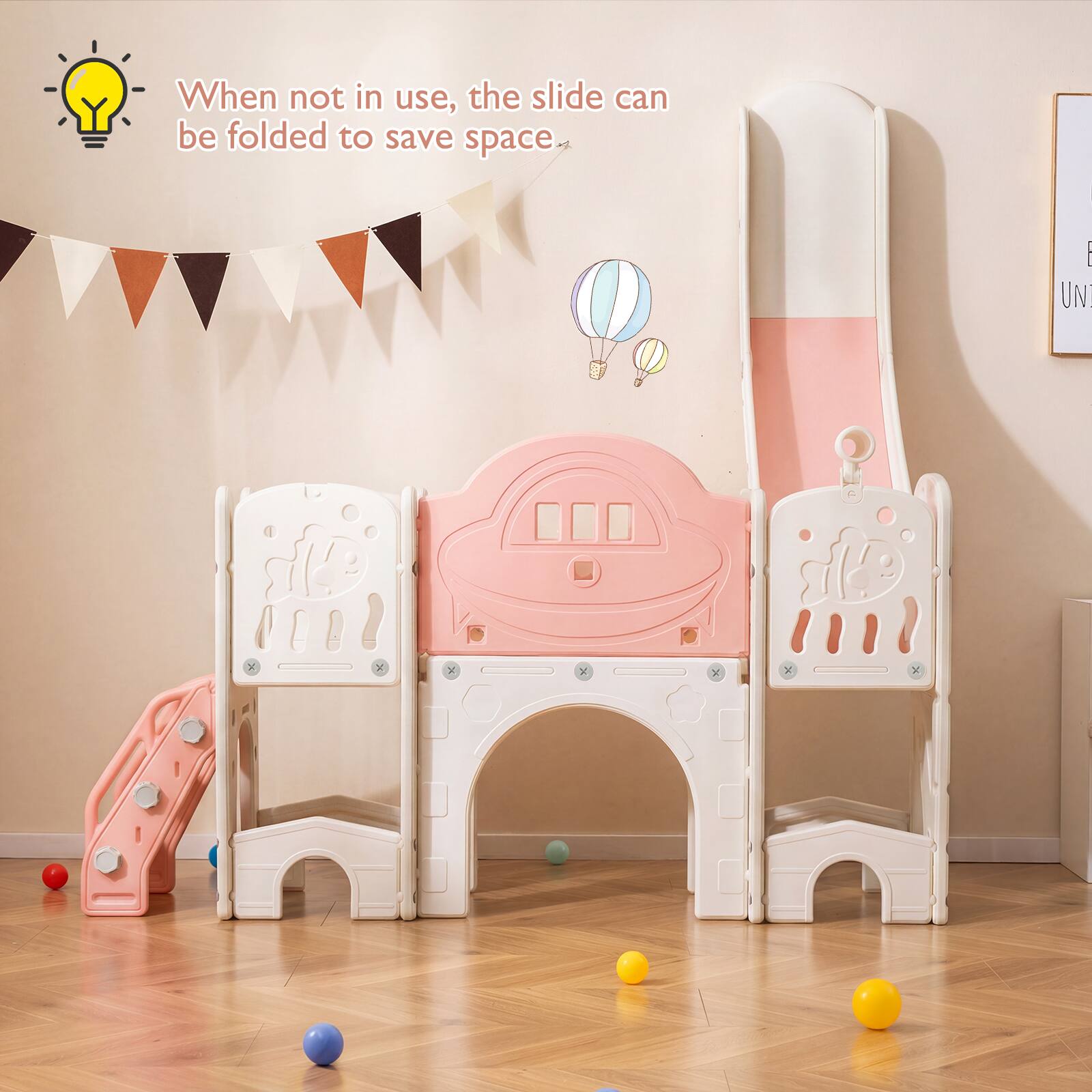 When not in use, the slide can be folded to save space.