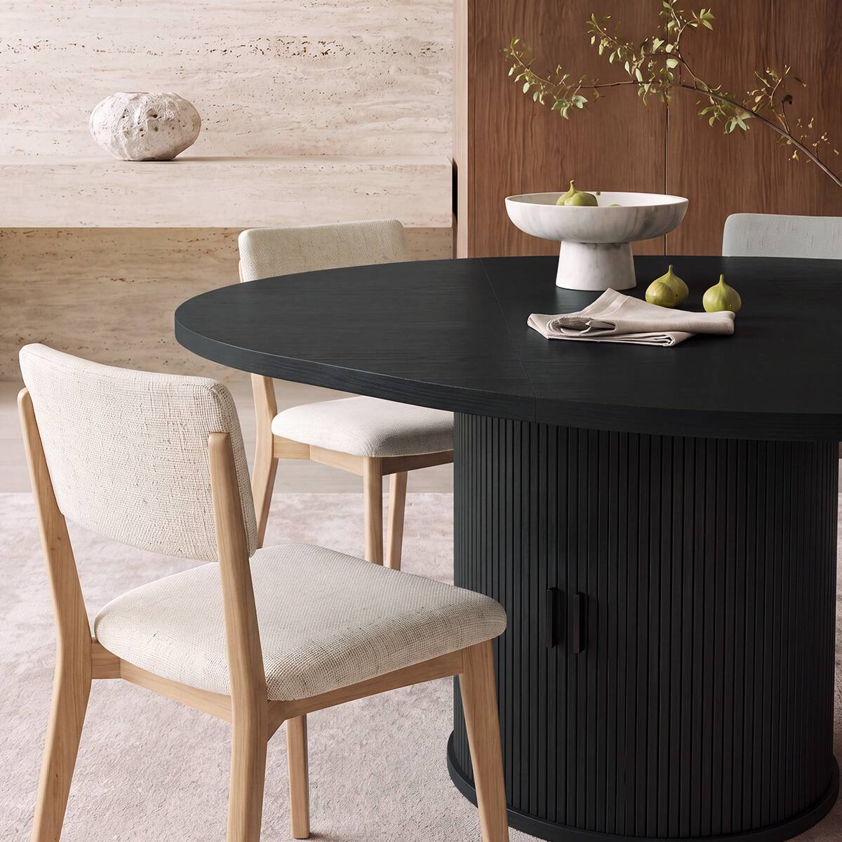 Alt View 1. Dyonery - Extendable Dining Table 43-59" for 4-6 People, Round Kitchen Table with Fluted Slide Door & 8-Compartment Storage - Black.