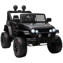 BreeBe - 12V Kids Electric Ride-On Truck w/ Remote Control, Spring Suspension, Adjustable Speed, LED Lights, Horn - Black