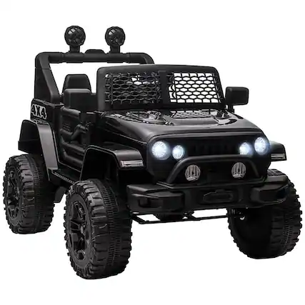 Front. BreeBe - 12V Kids Electric Ride-On Truck w/ Remote Control, Spring Suspension, Adjustable Speed, LED Lights, Horn, - Black.