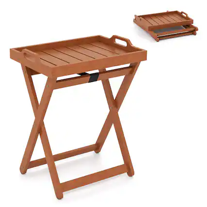 Front. Gymax - Gymax Outdoor Wood Tray Table w/Removable Serving Tray & Folding Frame for Porch - Natural.