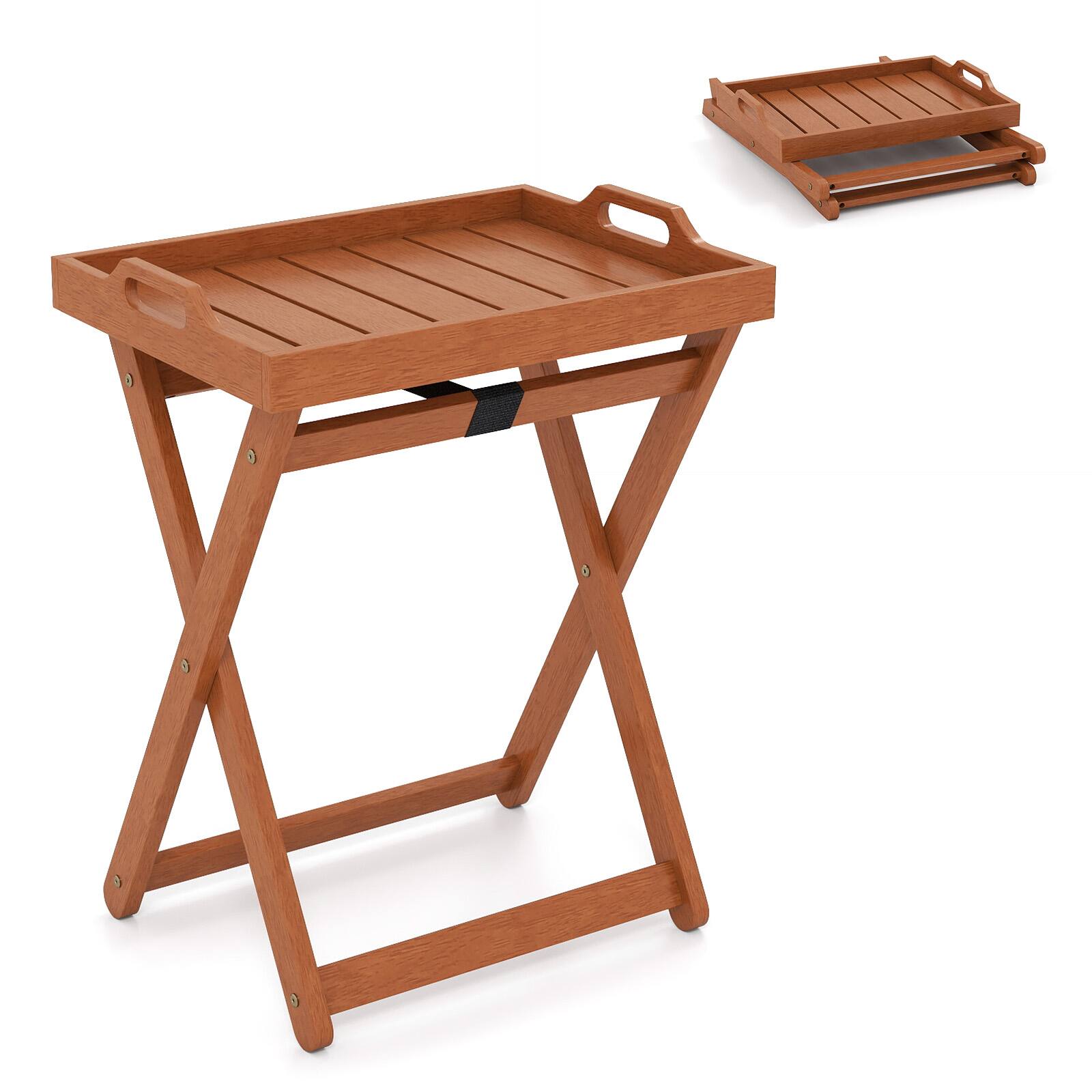 Front. Gymax - Gymax Outdoor Wood Tray Table w/Removable Serving Tray & Folding Frame for Porch - Natural.