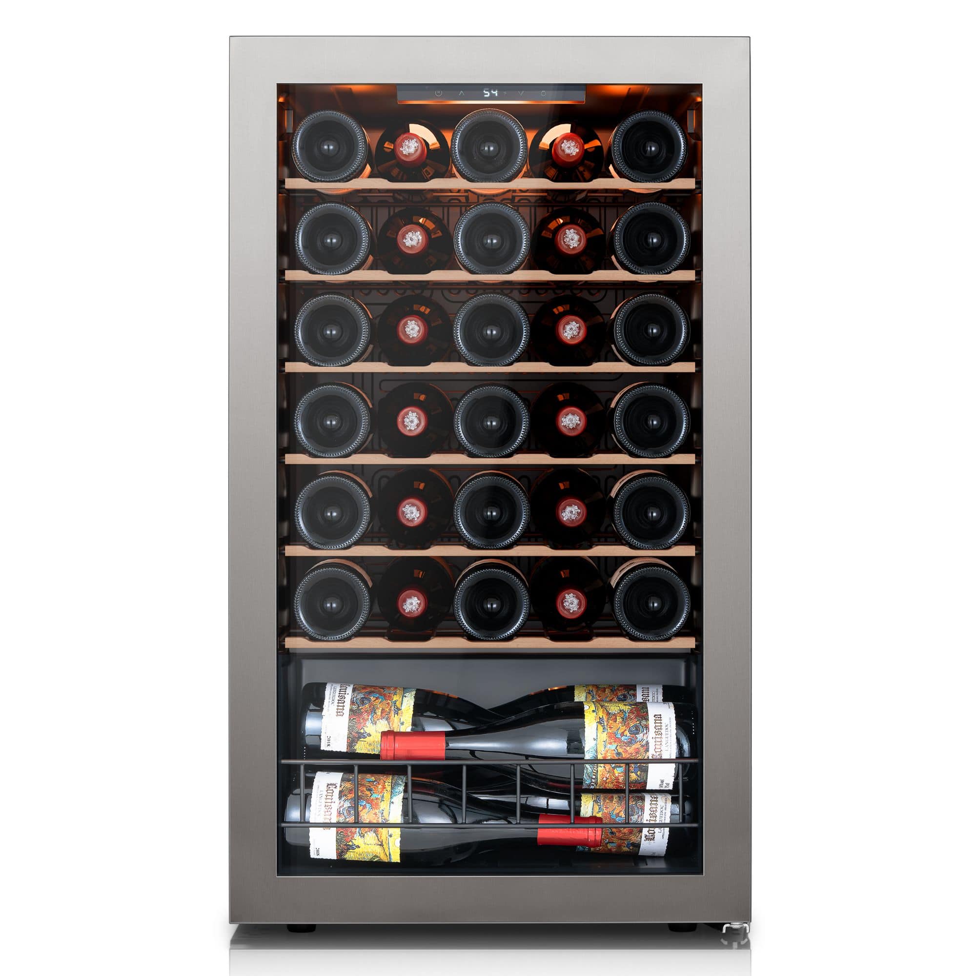 Ca'Lefort - Wine Fridge 32 Bottle Mini Wine Cooler Refrigerator 3 color LED Freestanding Wine Cellar with Glass Door - Black