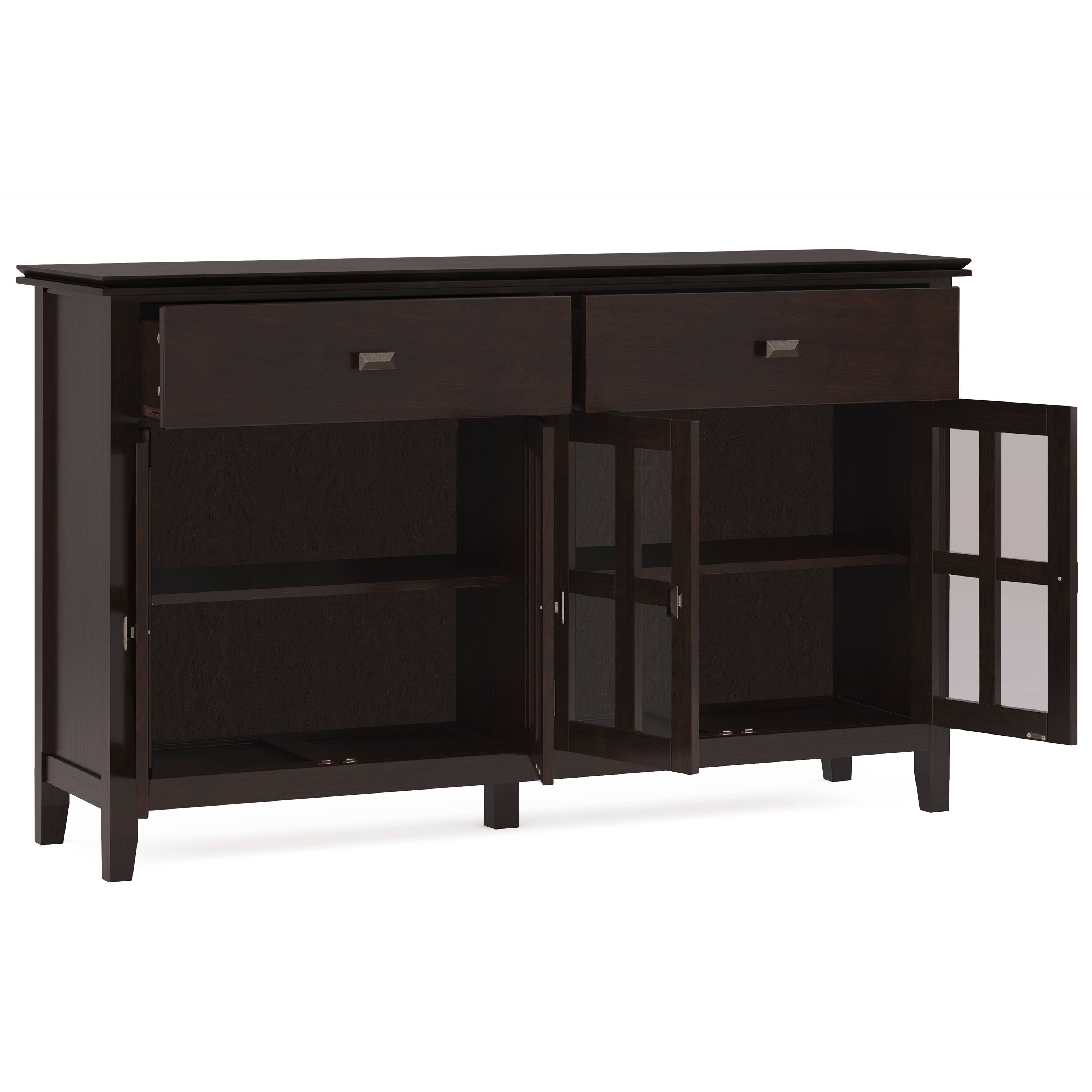 Back. Simpli Home - Artisan Solid Wood Large 4 Door Sideboard Buffet in Dark Chestnut Brown - Dark Chestnut Brown.