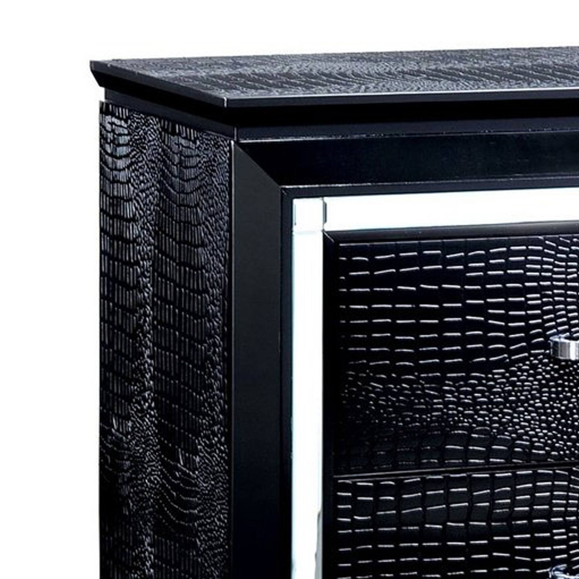 Alt View 2. Manhattan Lane - 30 Inch Textured Nightstand, 2 Drawers, Mirror Trim - Black.