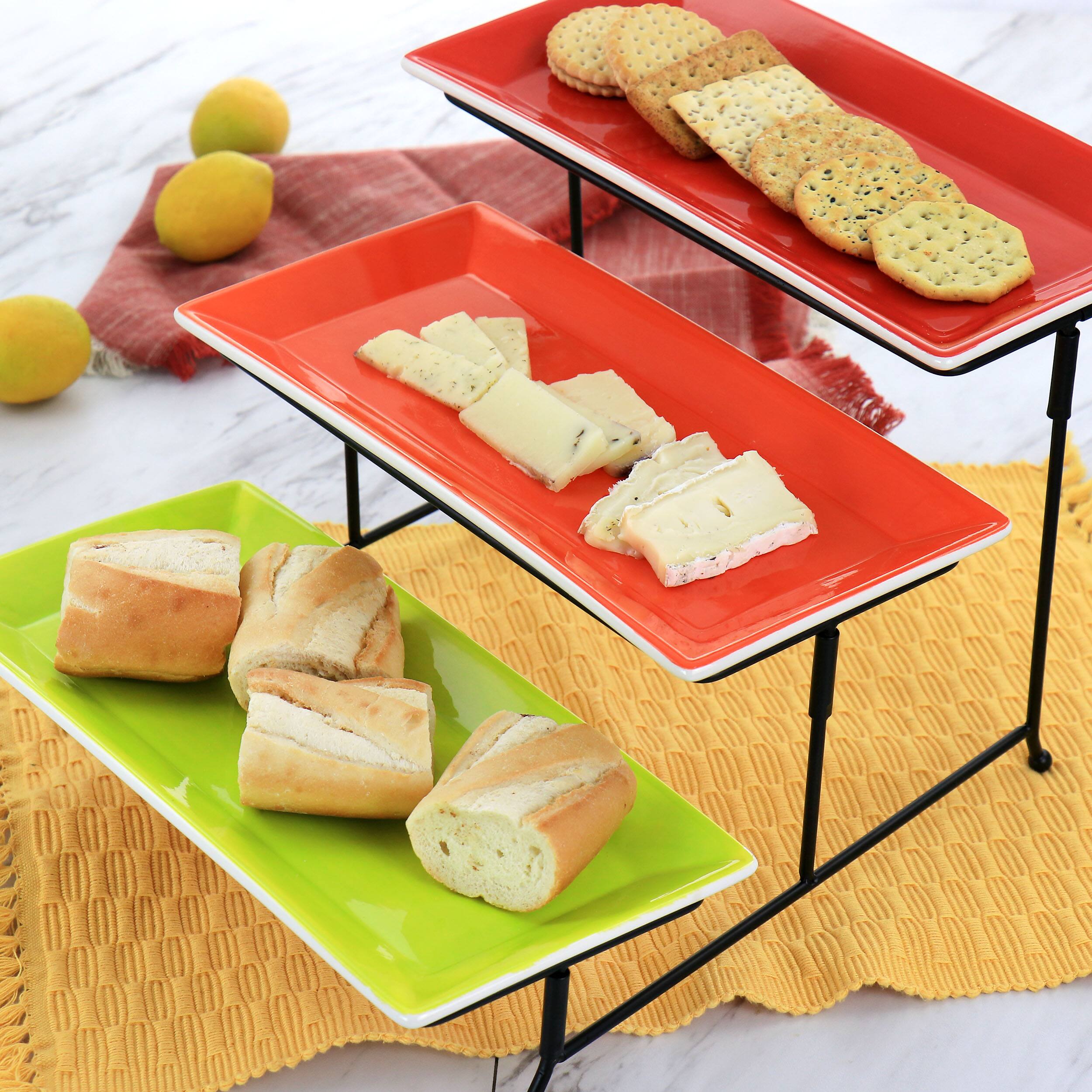 Alt View 6. Gibson - Gibson Home Crenshaw Hand Painted Stoneware 3-Tier Serving Set with Metal Rack in Multicolor - Multi.