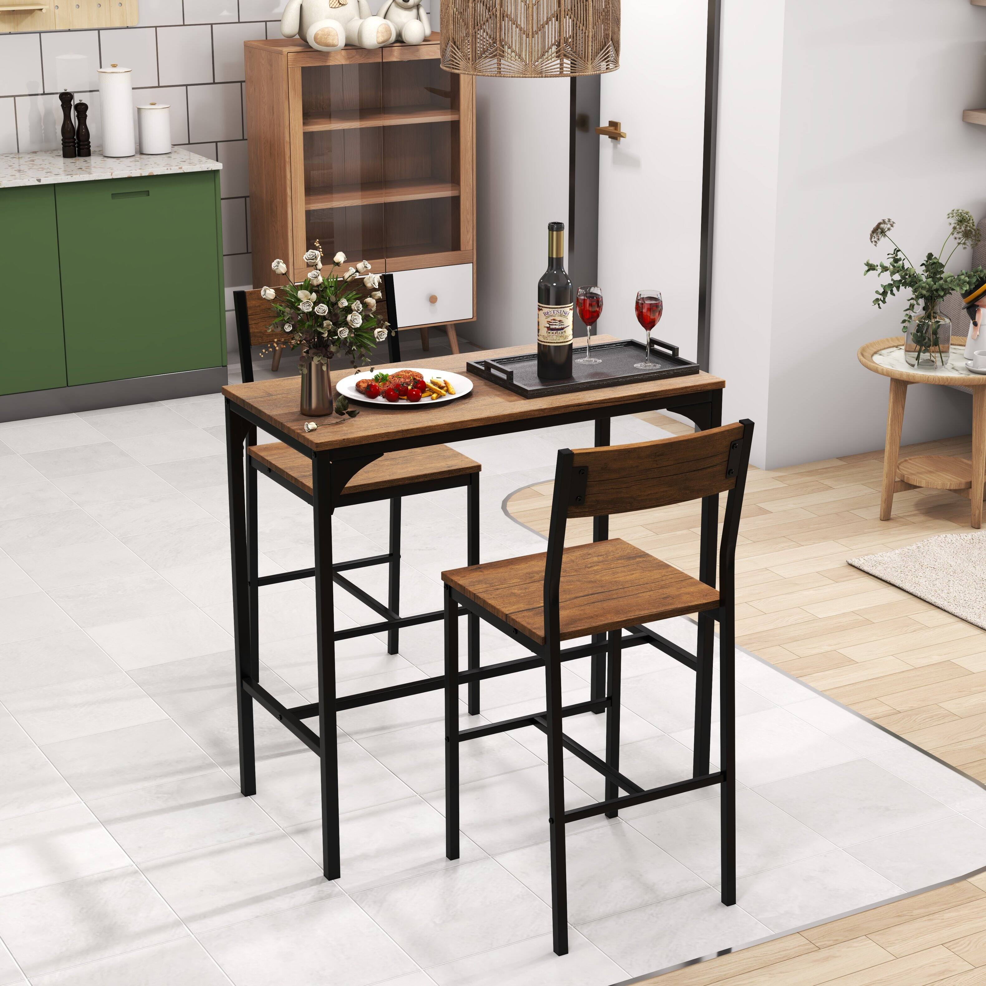 Alt View 1. Ecooso - 3 Piece Bar Table Set with 2 Stools for Dining Room or Home Bar Use - Black.