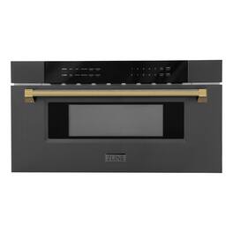 ZLINE - Autograph 30 in. 1.2 cu. ft. Built-in Microwave Drawer and Polished Gold Helix Handle - Black Stainless Steel