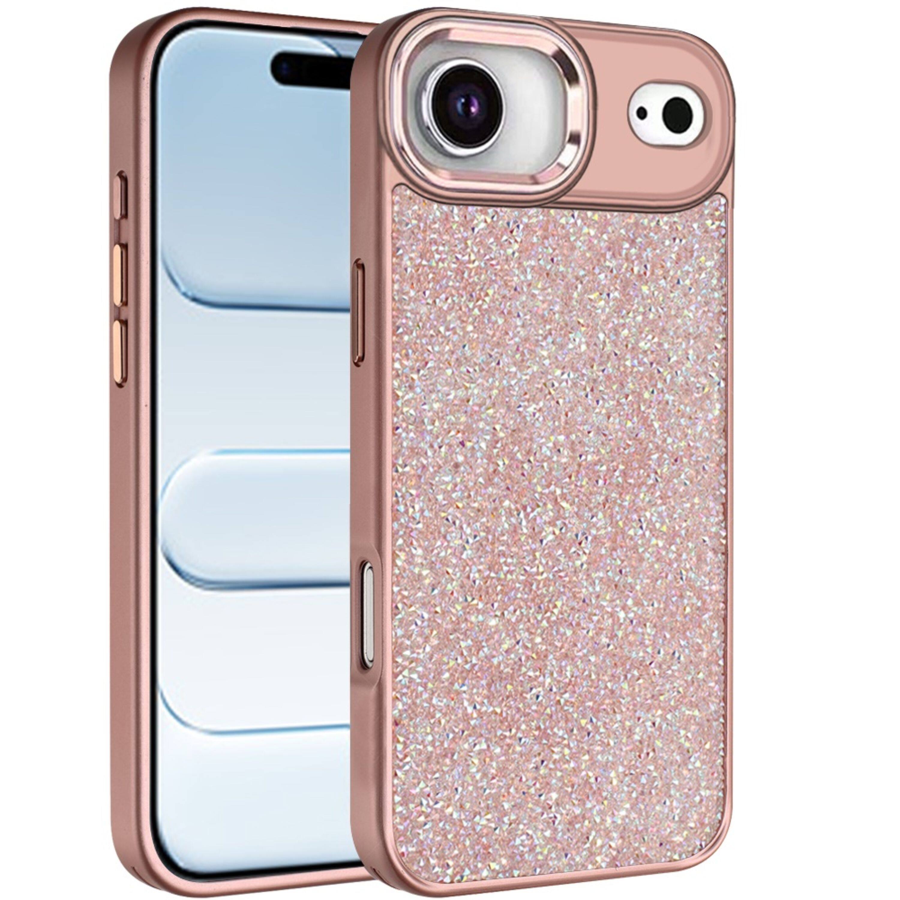 Angle. Kitcheniva - Full Crystal Bling Metallic Buttons Phone Case With Tempered Glass For iPhone Air Rose Gold - Gold.
