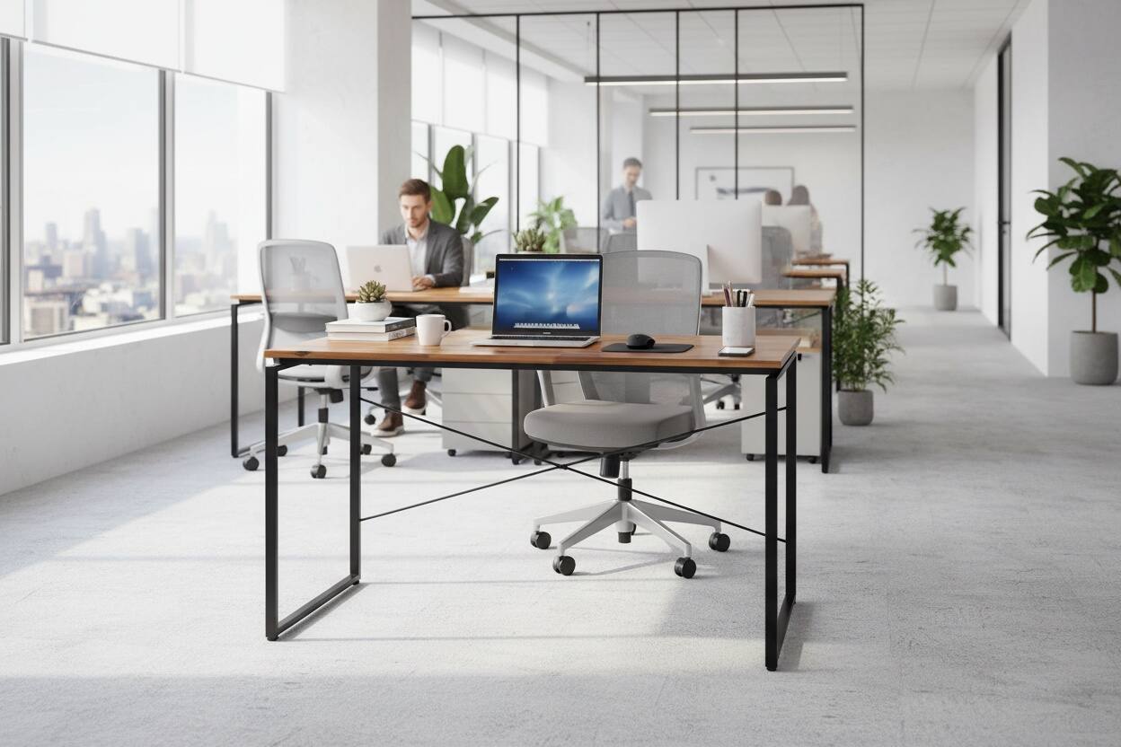 Alt View 5. Forest'nSky - Oak and Black Writing Desk, Two-Tone Computer Table with Wood Top and Metal Frame for Home Office - Oak.