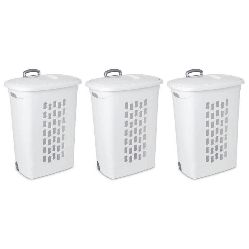 Front. Hivvago - Set of 3 Laundry Hamper Dirty Clothes Baskets with Lids with Roller Wheels - White.