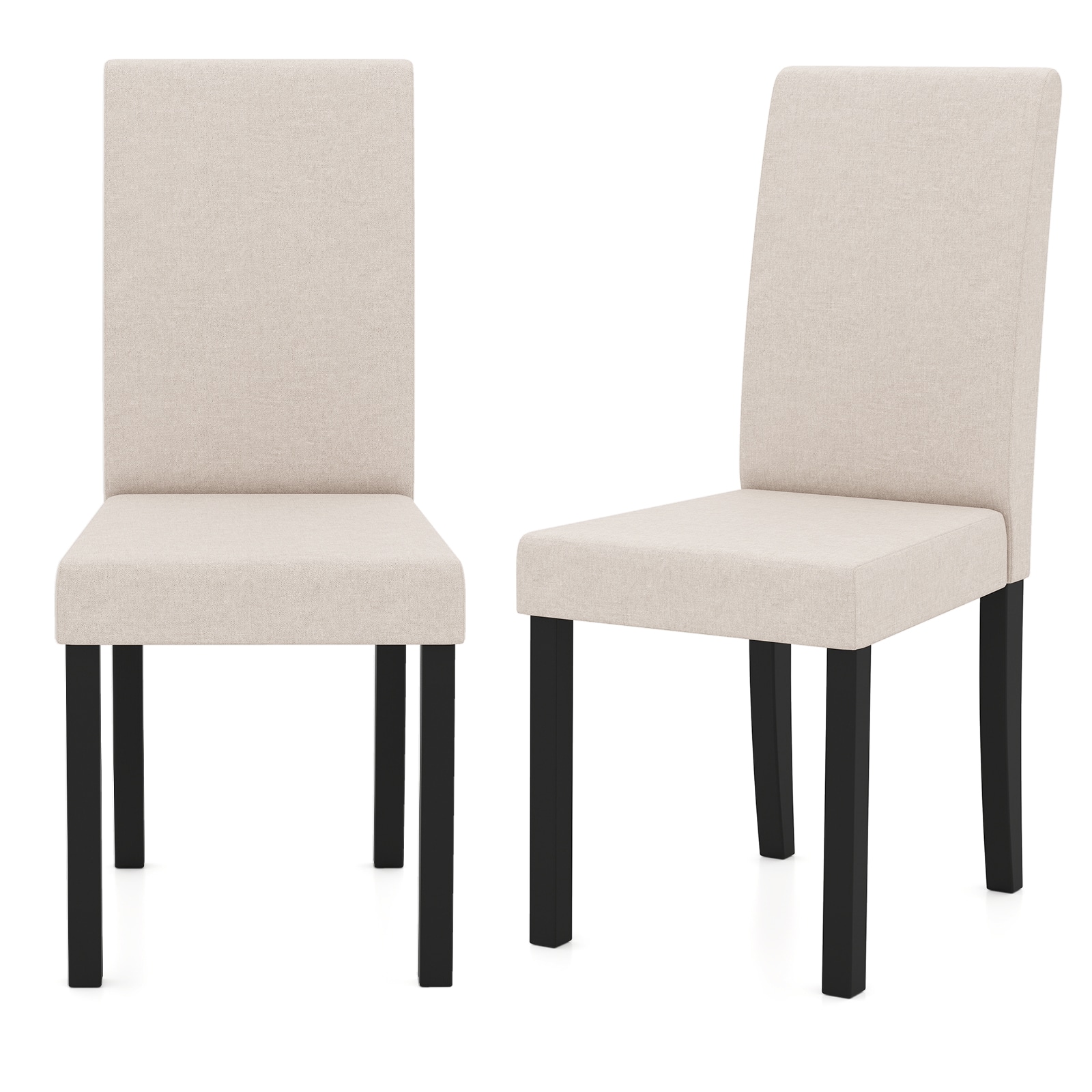 Gymax - Dining Chair Set of 2 Fabric Upholstered Rubber Wood Legs Side Armless - Beige