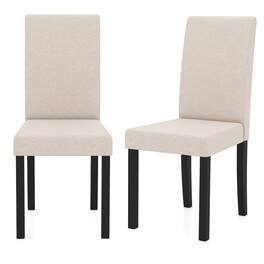 Gymax - Dining Chair Set of 2 Fabric Upholstered Rubber Wood Legs Side Armless - Beige