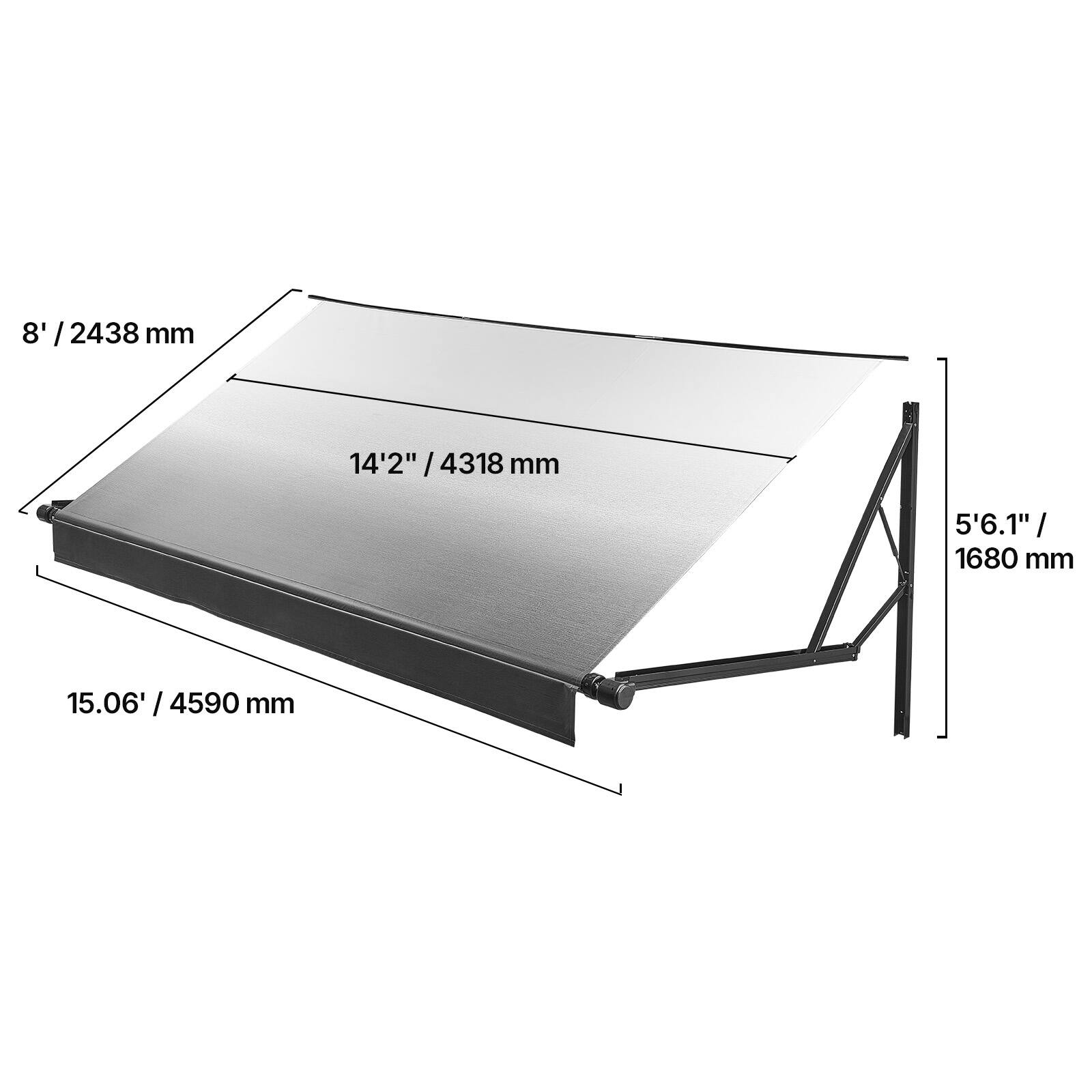 8' / 2438 mm  
14'2" / 4318 mm  
5'6.1" / 1680 mm  
15.06' / 4590 mm