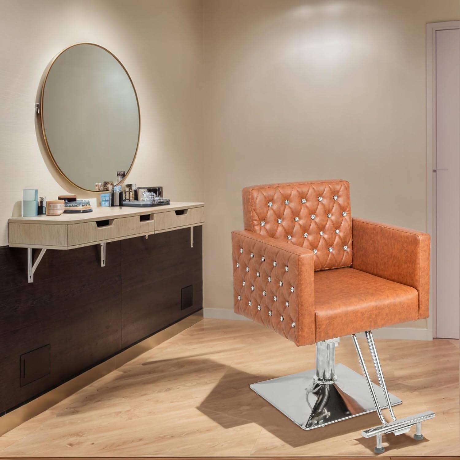 Angle. Winado - Heavy Duty Hydraulic Barber Chair Hair Chair with Wide Seat for Beauty Spa - Brown & Silver.