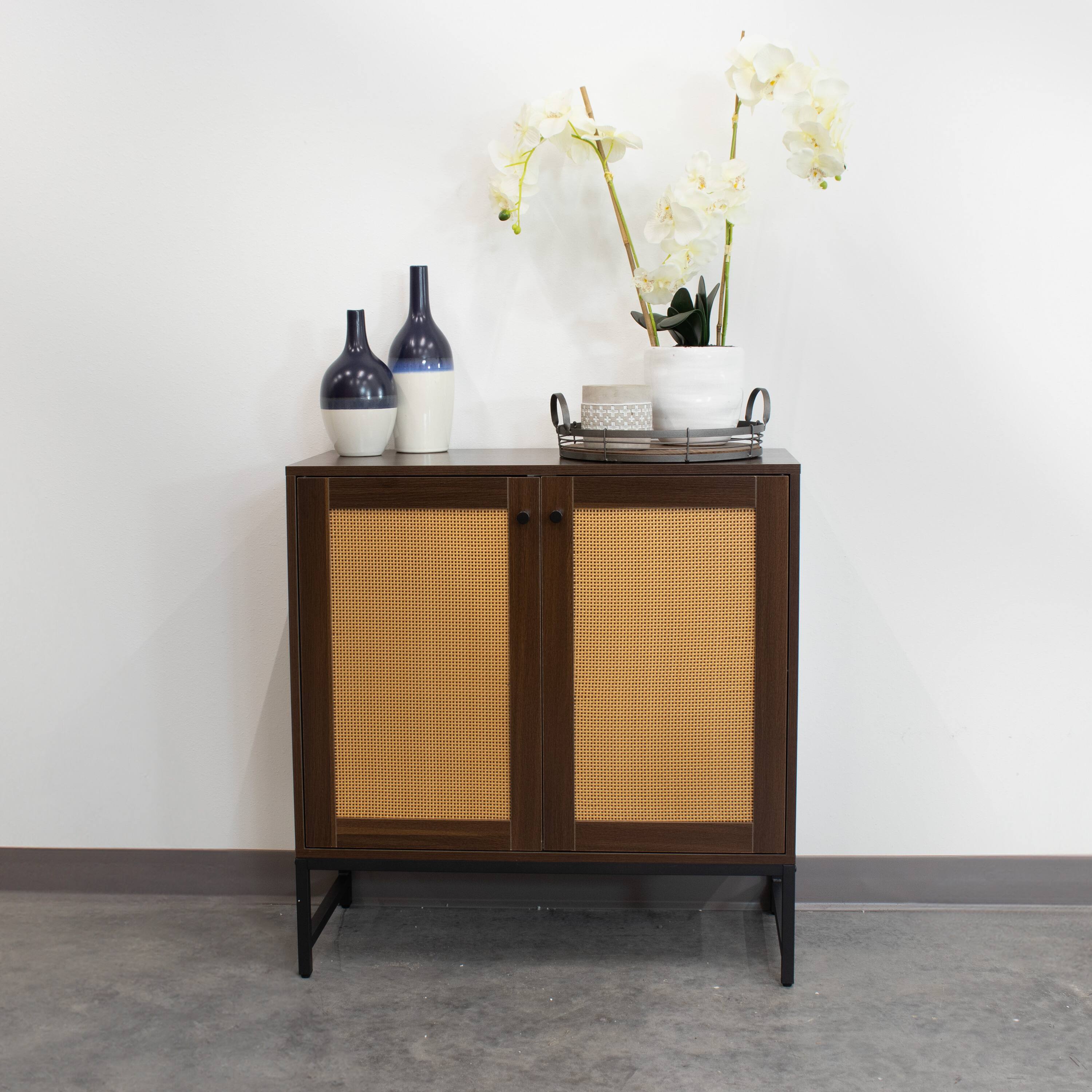 Alt View 5. Sunnydaze - 2-Door MDF Accent Cabinet with Shelf/Rattan Doors - Dark Brown.