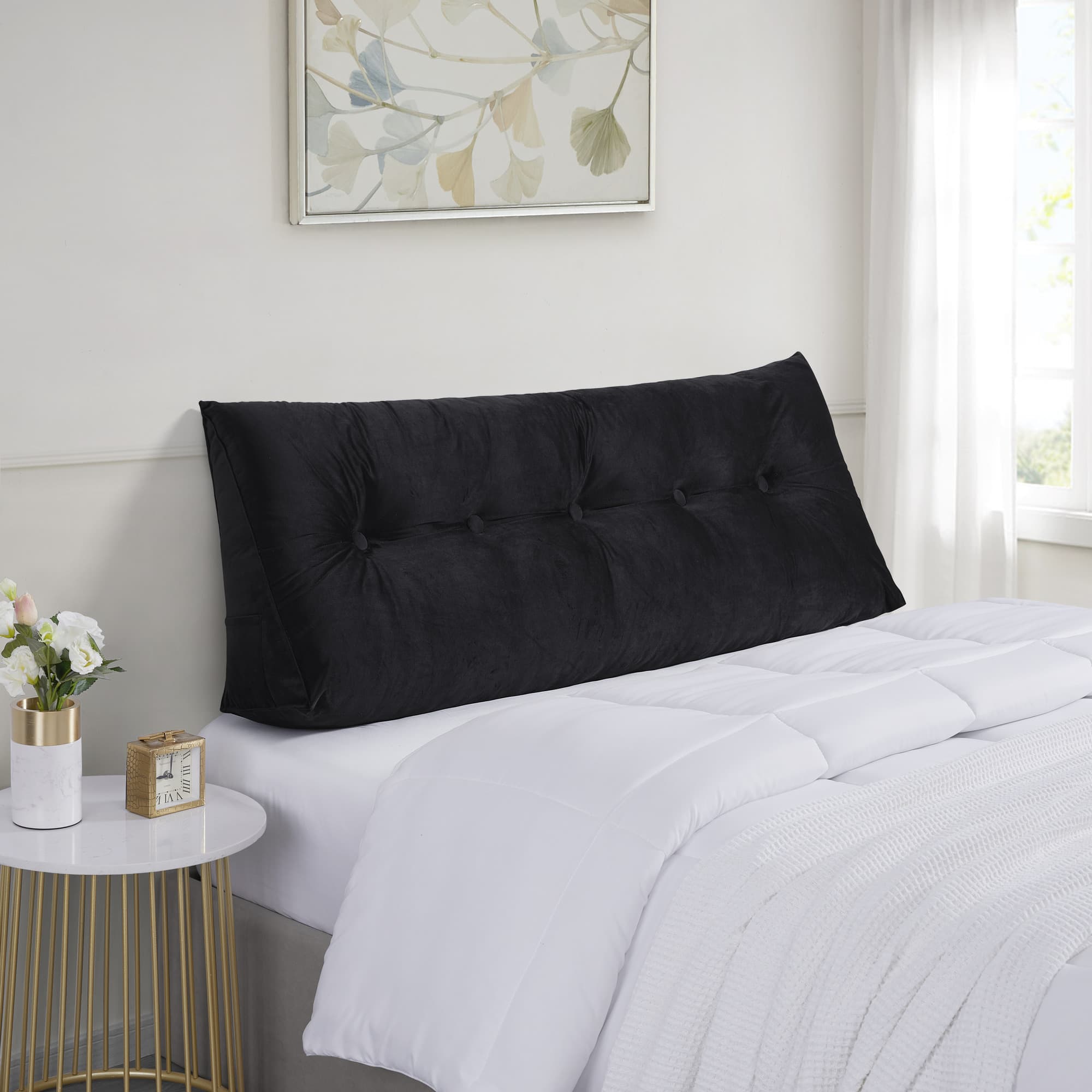 Sweet Home Collection - Bed Wedge and Gap Filler Pillow for Headboard with Side Pockets - King - Black