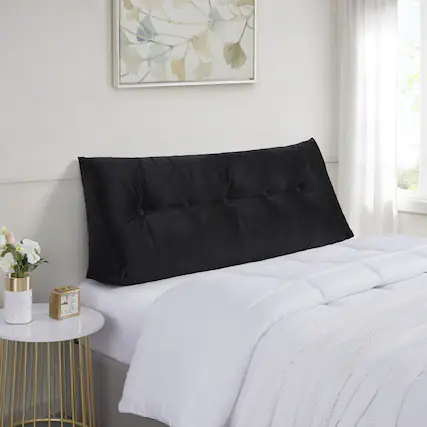 Front. Sweet Home Collection - Bed Wedge and Gap Filler Pillow for Headboard with Side Pockets - Queen - Black.