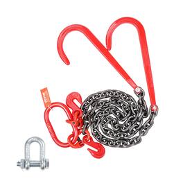 VEVOR - G80 V Bridle Chain, 3/8" x 3' Towing Chain Bridle with 15" J Hooks and Grab Hooks, Heavy Duty Transport Tow Chain Bridle - Silver + Red