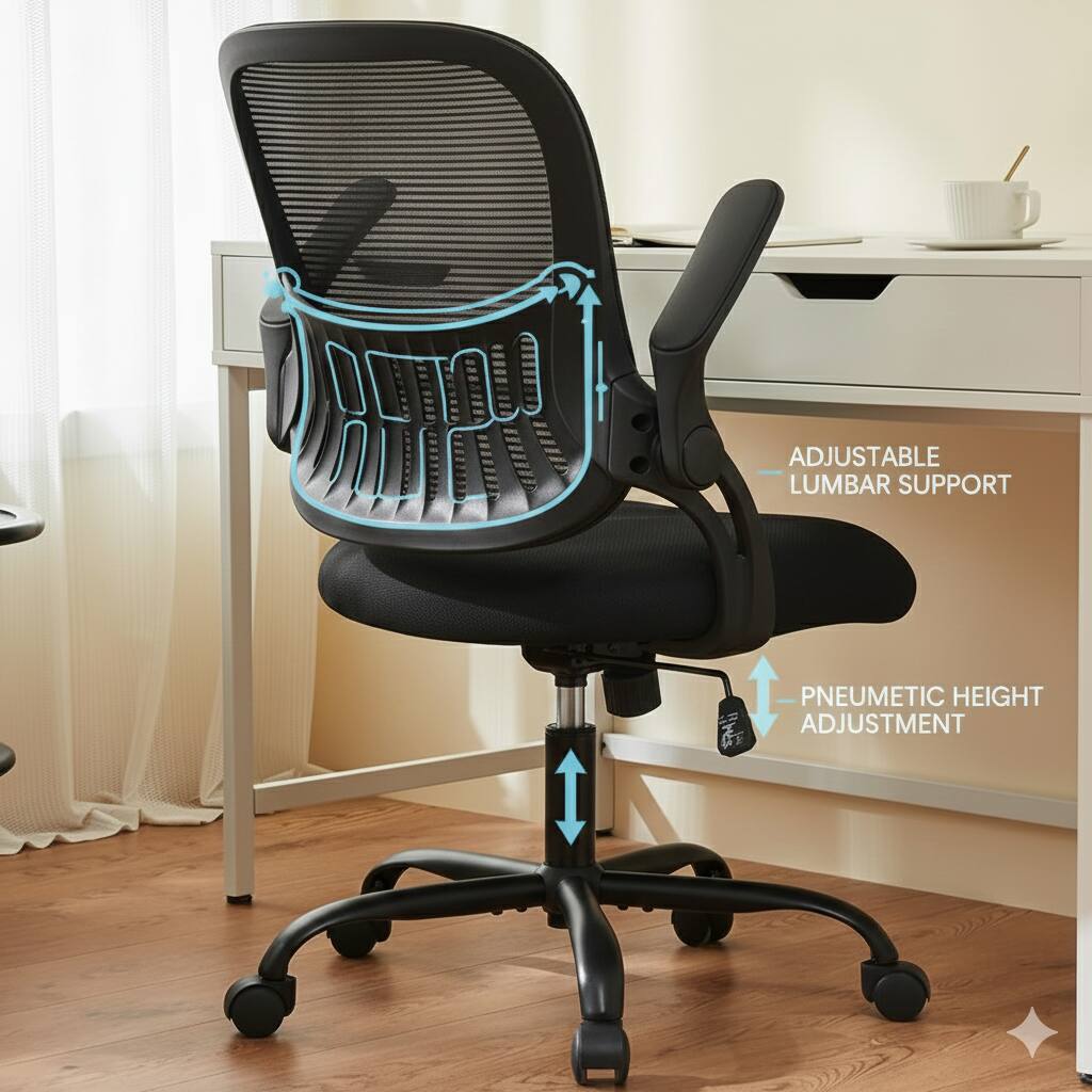 ADJUSTABLE LUMBAR SUPPORT  
PNEUMATIC HEIGHT ADJUSTMENT