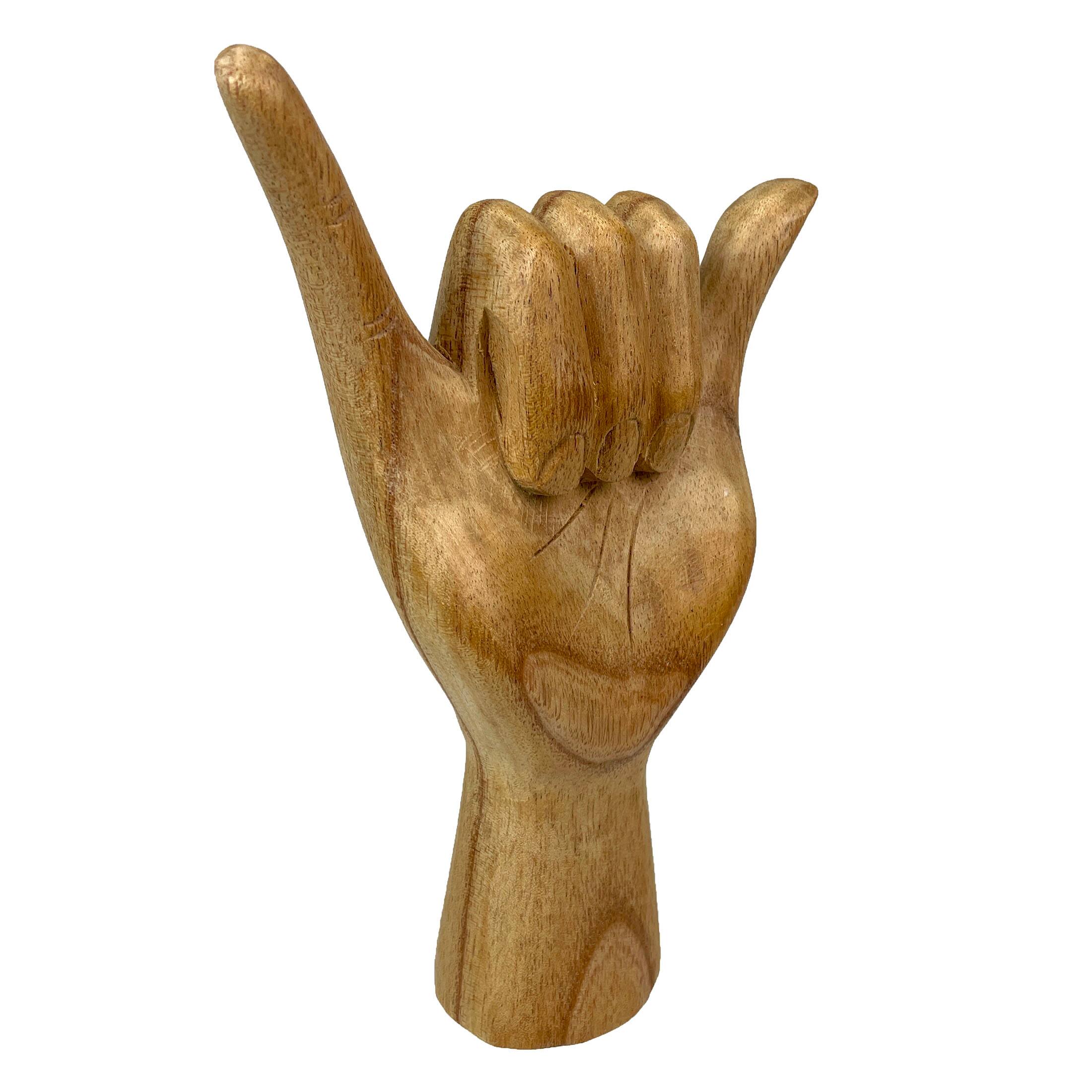 Alt View 1. Zeckos - Hang Loose Hand Sign Wooden Sculpture – 8" Eco-Friendly Albesia Wood Art – Perfect for Home Decor and Surf Lovers - Brown.