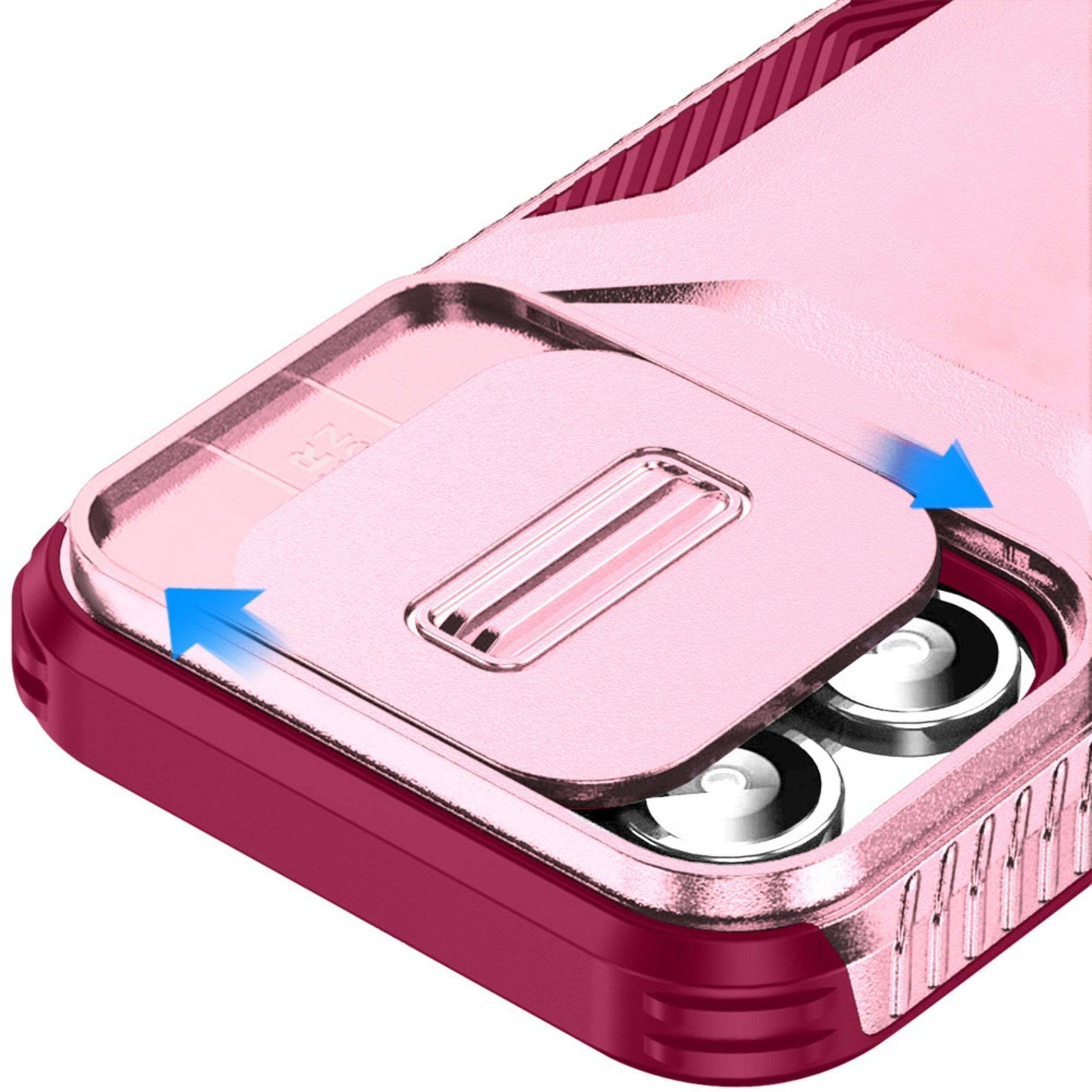 Left. Kitcheniva - Rugged Side Grip Sliding Lens Cover Case With Tempered Glass For iPhone 16 Pink & Burgundy - Multicolor.
