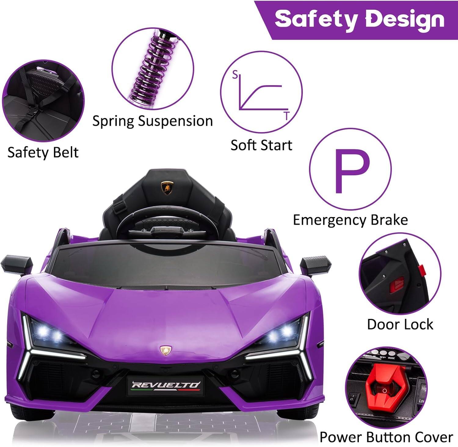 Safety Design

- Safety Belt
- Spring Suspension
- Soft Start
- Emergency Brake
- Door Lock
- Power Button Cover