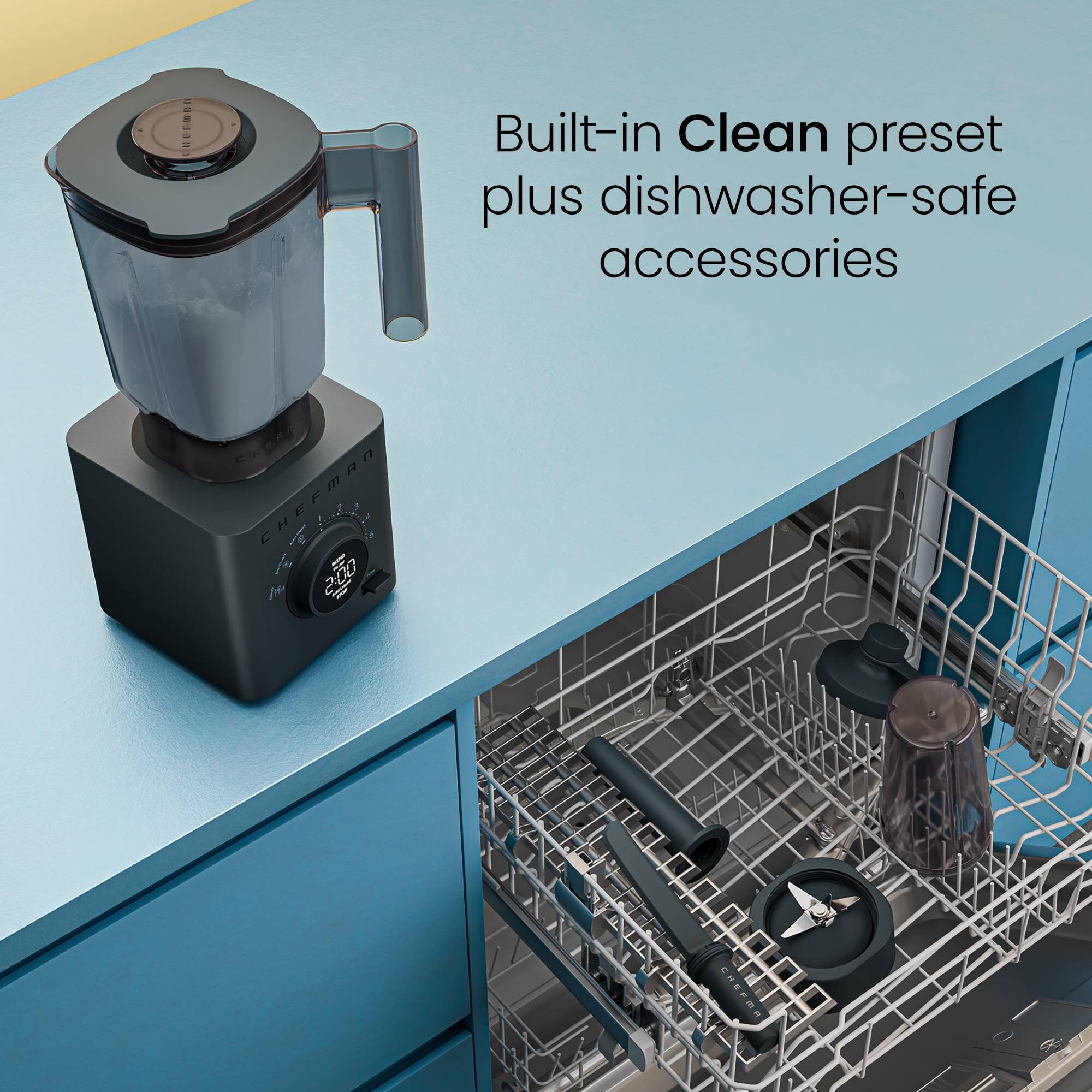 Built-in Clean preset plus dishwasher-safe accessories