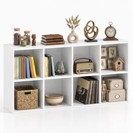 Costway - 8-Cube Bookcase Bookshelf with 2 Anti-Tipping Kits Storage Organizer Rustic - White