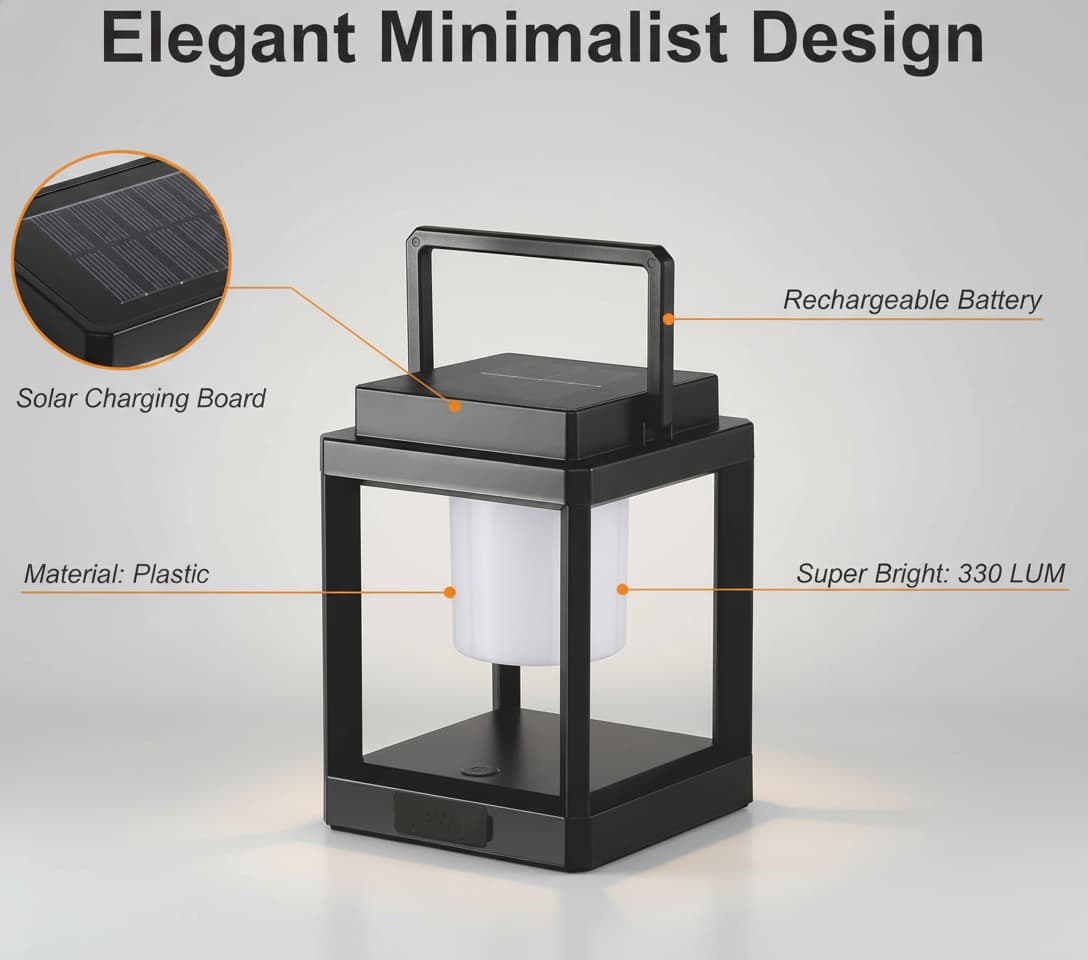 Elegant Minimalist Design

- Solar Charging Board
- Rechargeable Battery
- Material: Plastic
- Super Bright: 330 LUM