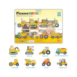 PicassoTiles - PICASSO-TILES Construction Truck Vehicle for Magnetic Tiles, STEM Building Blocks Educational Toy, 8PCS - Multicolor