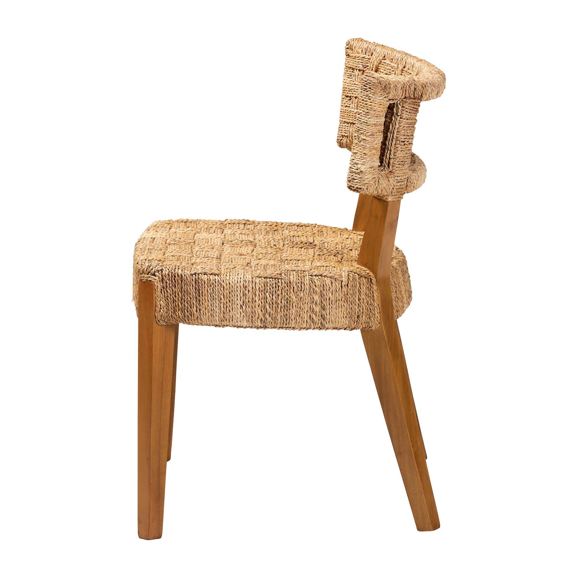 Left. bali & pari - Sabit Bohemian Seagrass and Mahogany Wood Dining Chair - Natural/Natural Brown.
