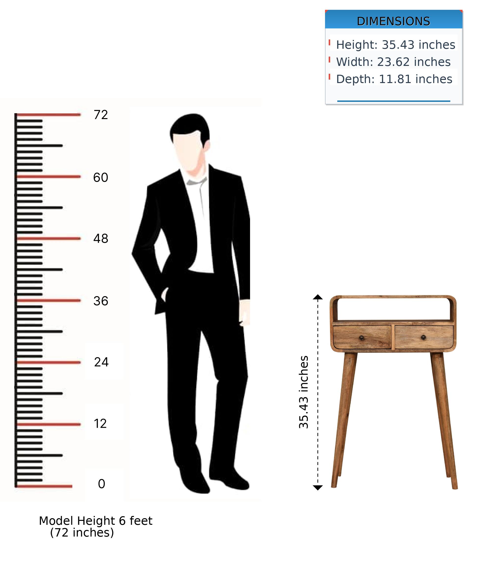 DIMENSIONS  
Height: 35.43 inches  
Width: 23.62 inches  
Depth: 11.81 inches  

Model Height 6 feet (72 inches)