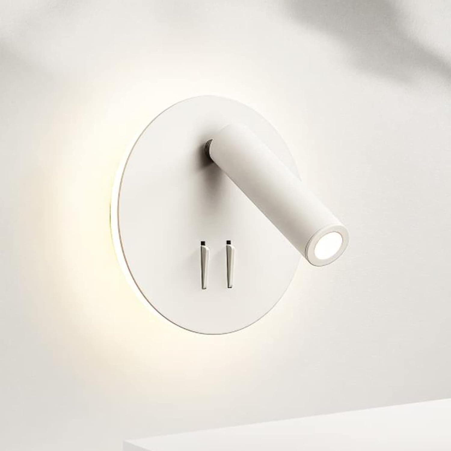 Front. FINEAK - White LED Bedside Wall Sconce 3+7W 3000K Adjustable Rotatable Reading Light.