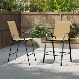 Costway - 2 PCS Outdoor Bar Stools 29" Fabric Bar Height Stools with Armrests & Footrest - Beige