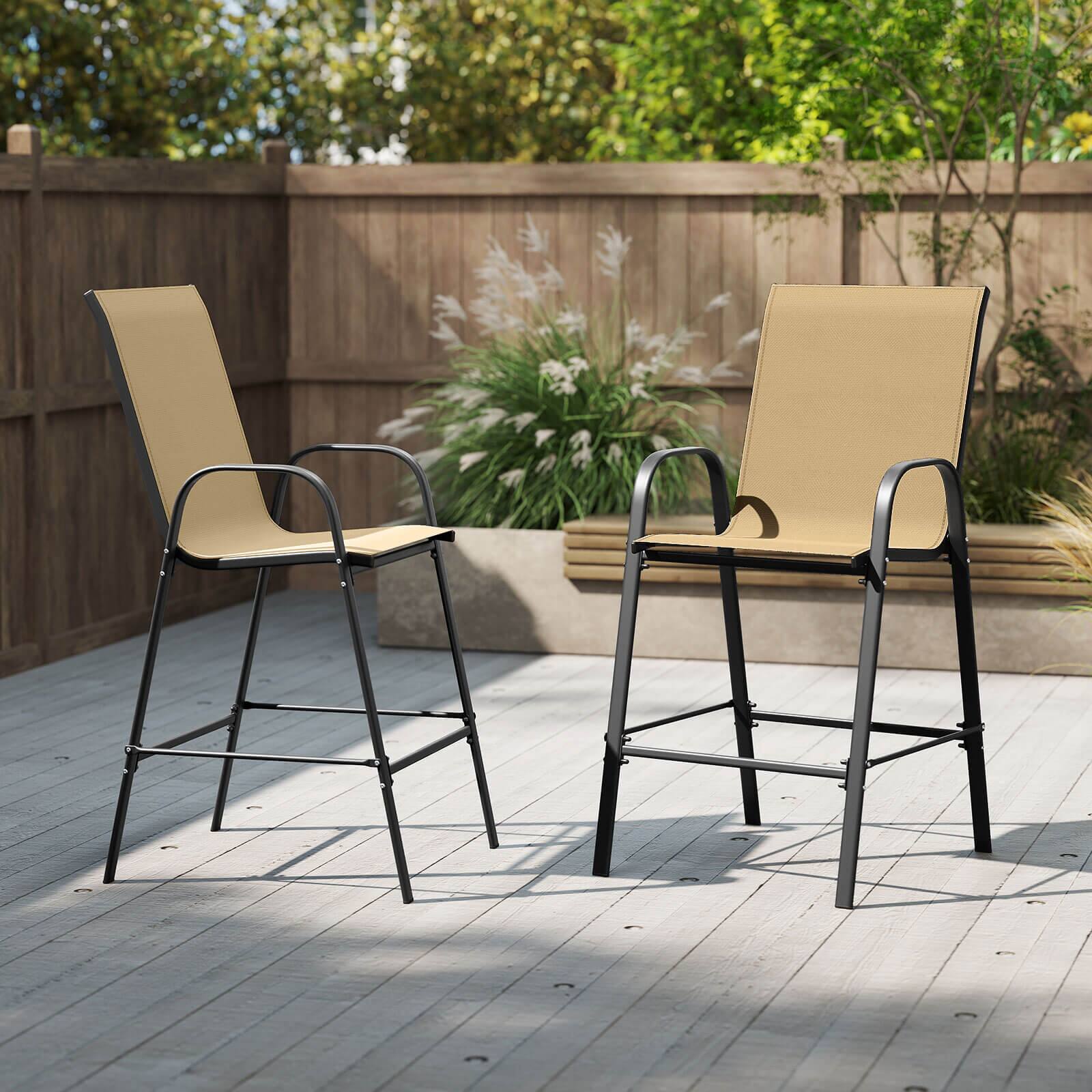 Alt View 1. Costway - Costway 2 PCS Outdoor Bar Stools 29" Fabric Bar Height Stools with Armrests & Footrest - Beige.