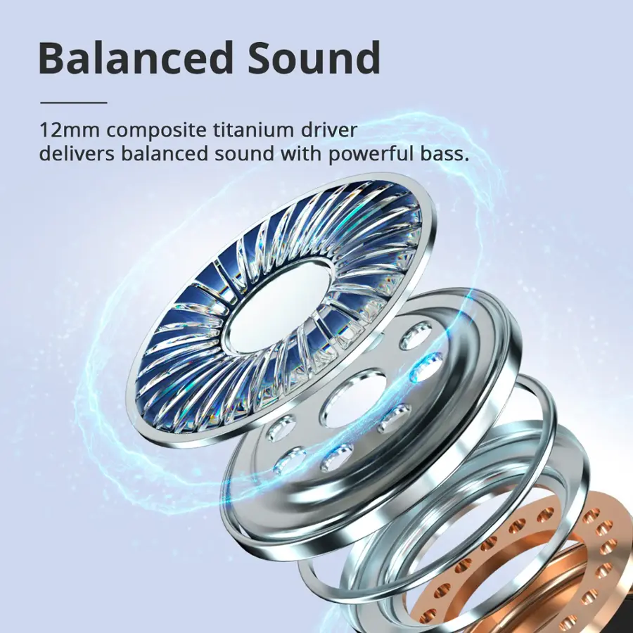 Balanced Sound: 12mm composite titanium driver delivers balanced sound with powerful bass.