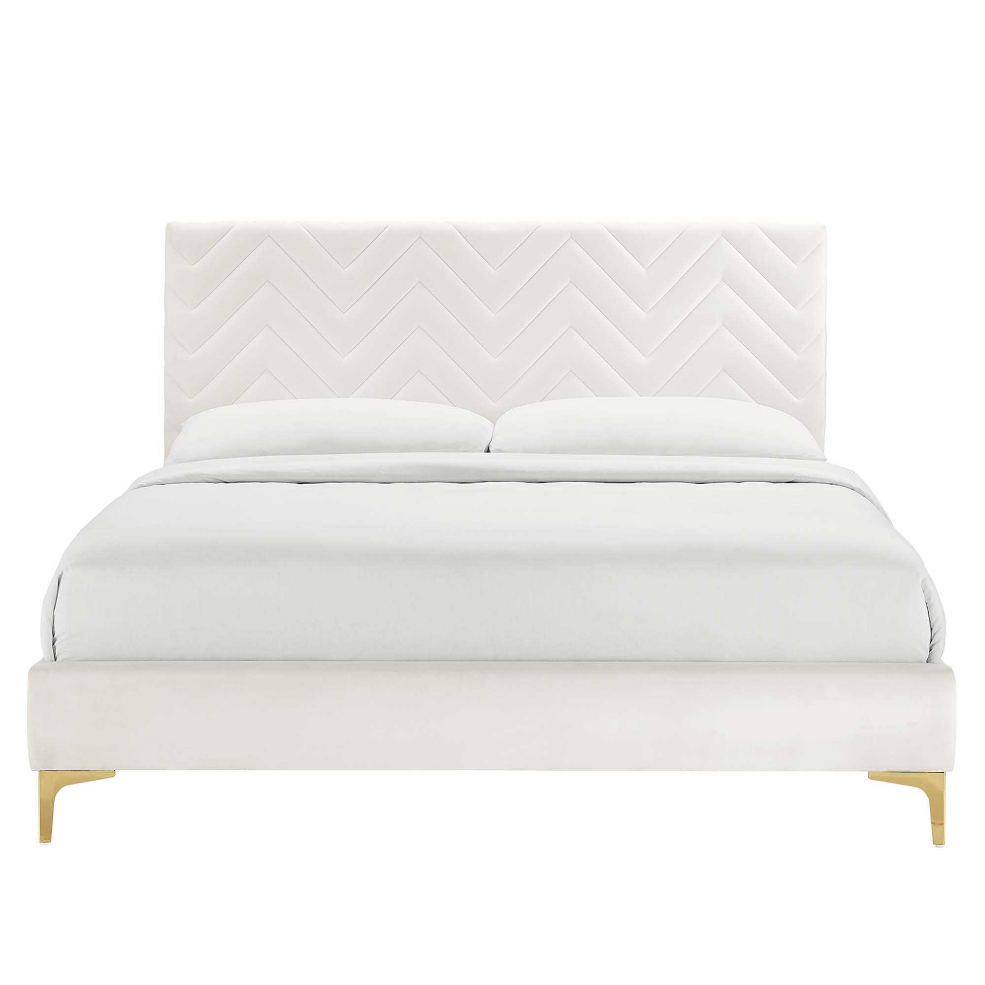 Alt View 6. Modway - Leah Chevron Tufted Performance Velvet Queen Platform Bed - White.