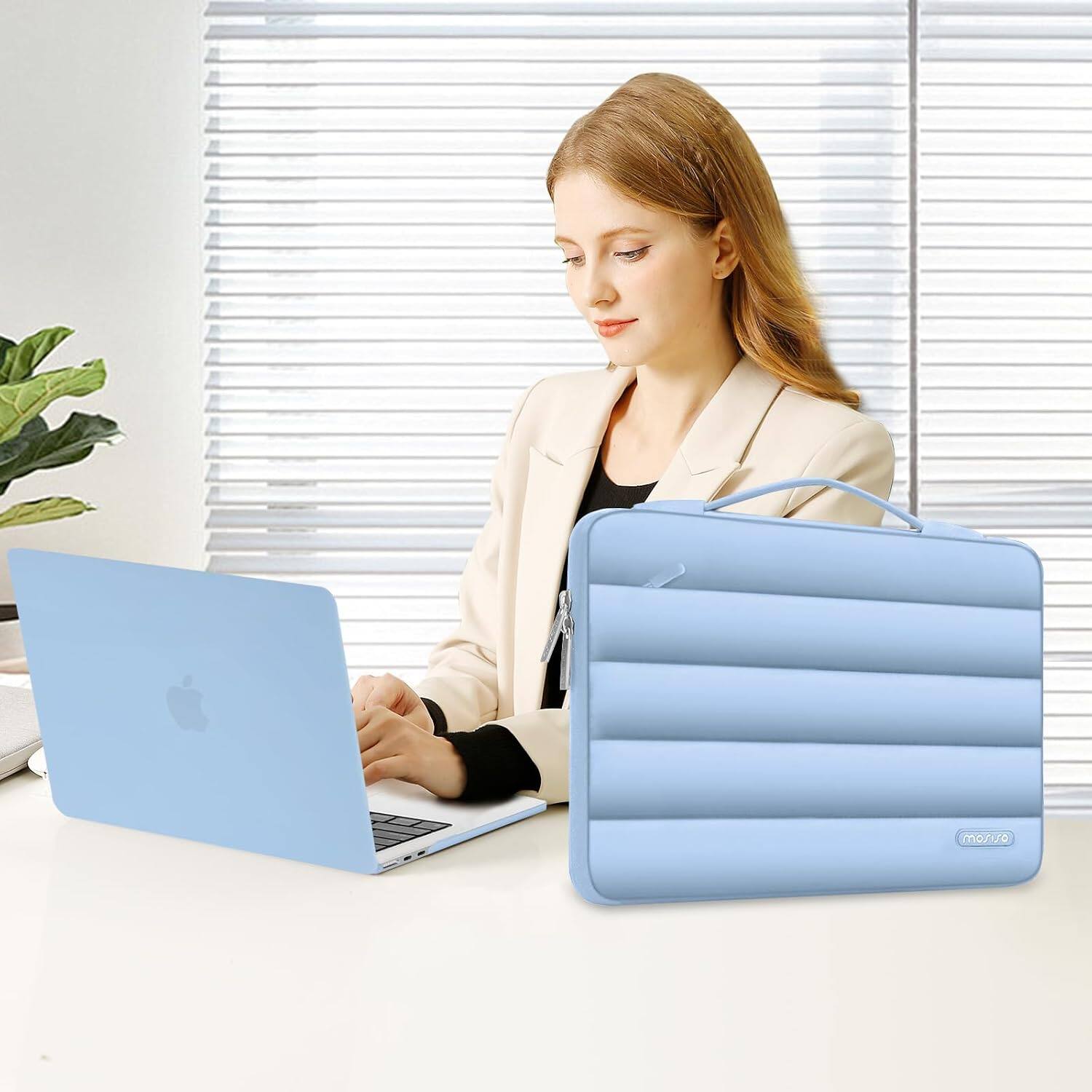 Alt View 3. mosiso - Hard Case Set for MacBook Air 13 inch M5 M4 M3 M2 2022-2026 with Puffy Bag&Keyboard Cover&Webcam Cover&Screen Protector - Air Blue.