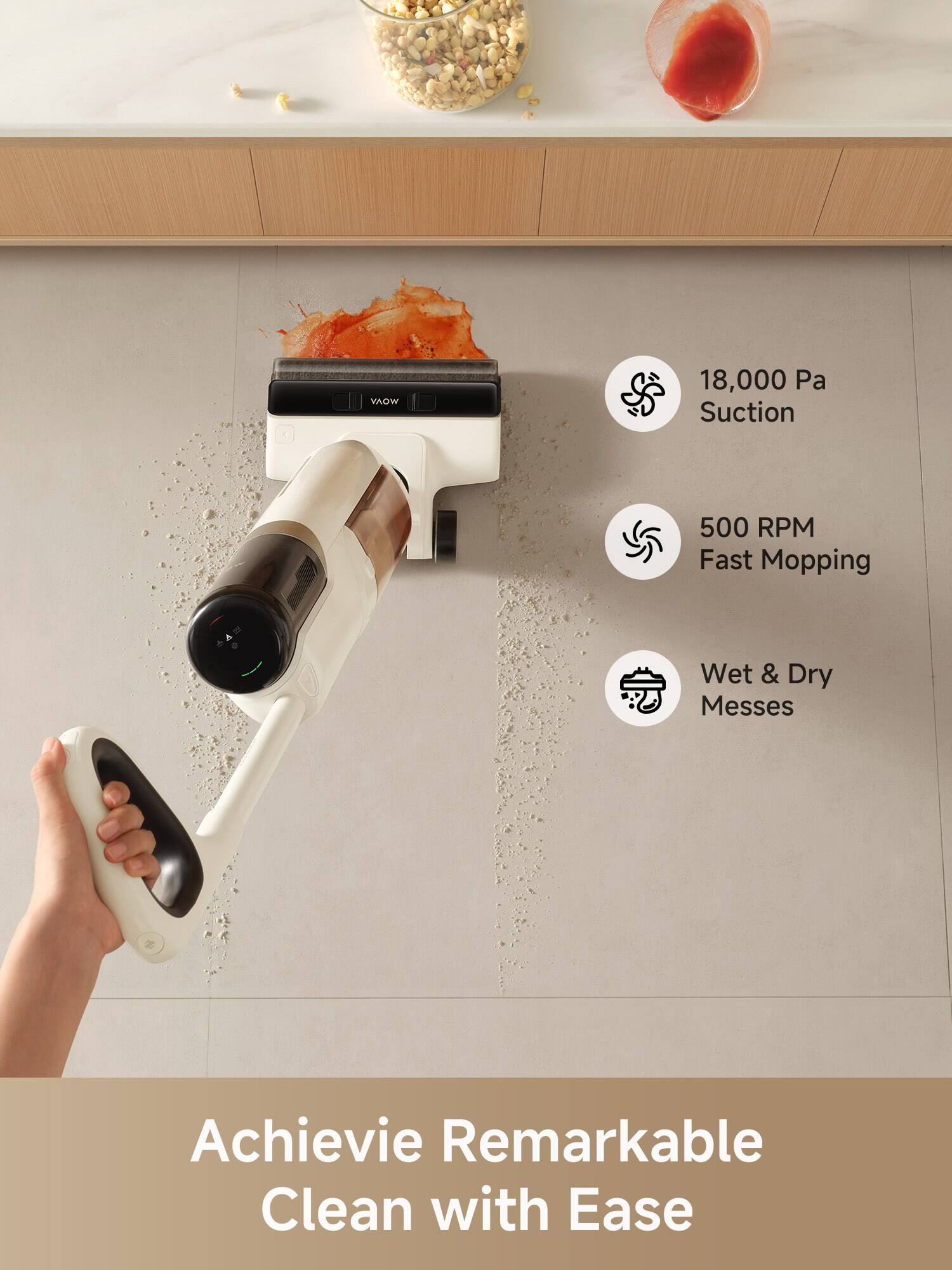 VAOW 18,000 Pa Suction 500 RPM Fast Mopping Wet & Dry Messes Achieve Remarkable Clean with Ease