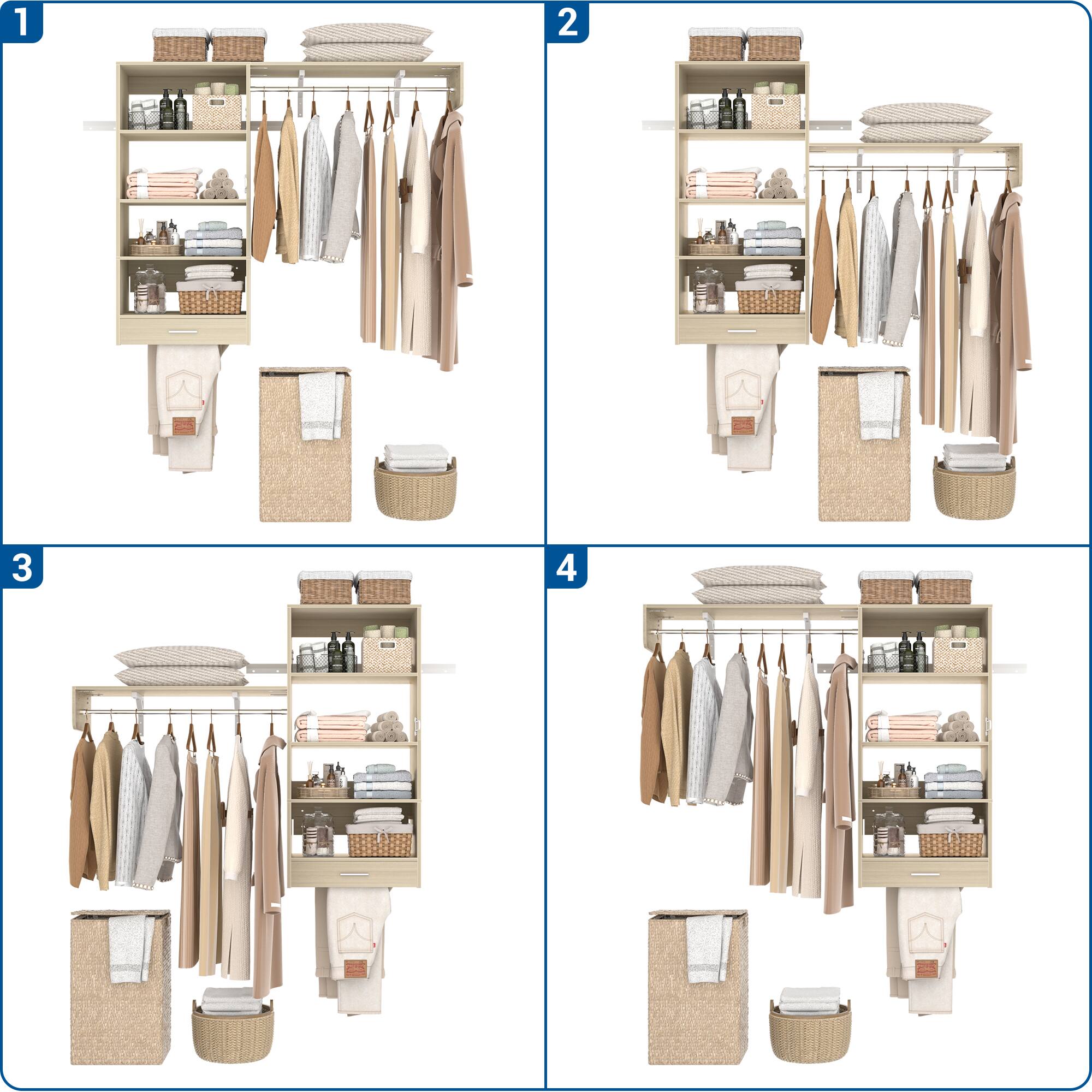 Alt View 2. Aheaplus - 5FT Reversible Wall Laundry Organizer Cabinet with Hanging Rod and Open Storage Shelves - Nature.
